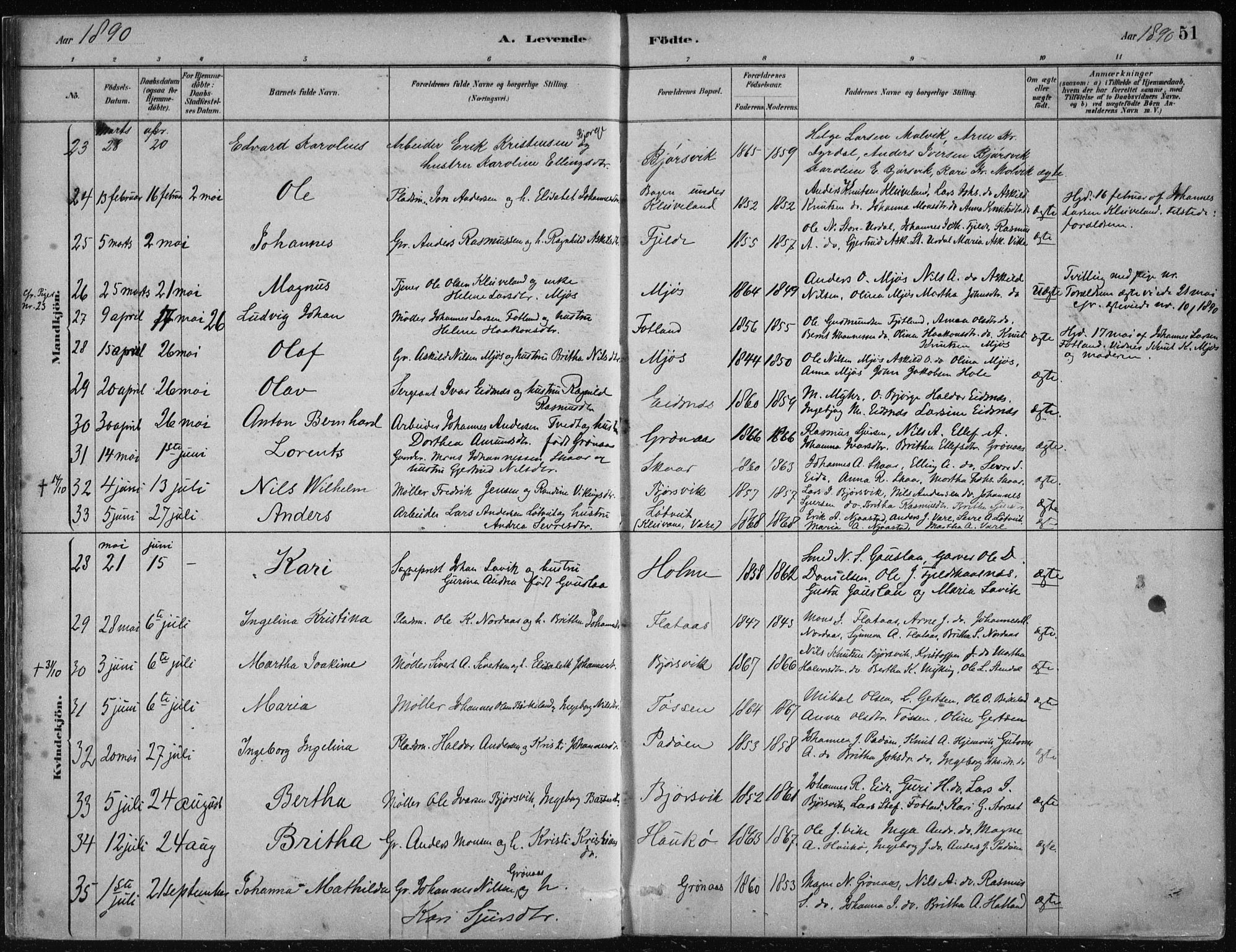 Hosanger sokneprestembete, AV/SAB-A-75801/H/Haa: Parish register (official) no. B  1, 1880-1896, p. 51