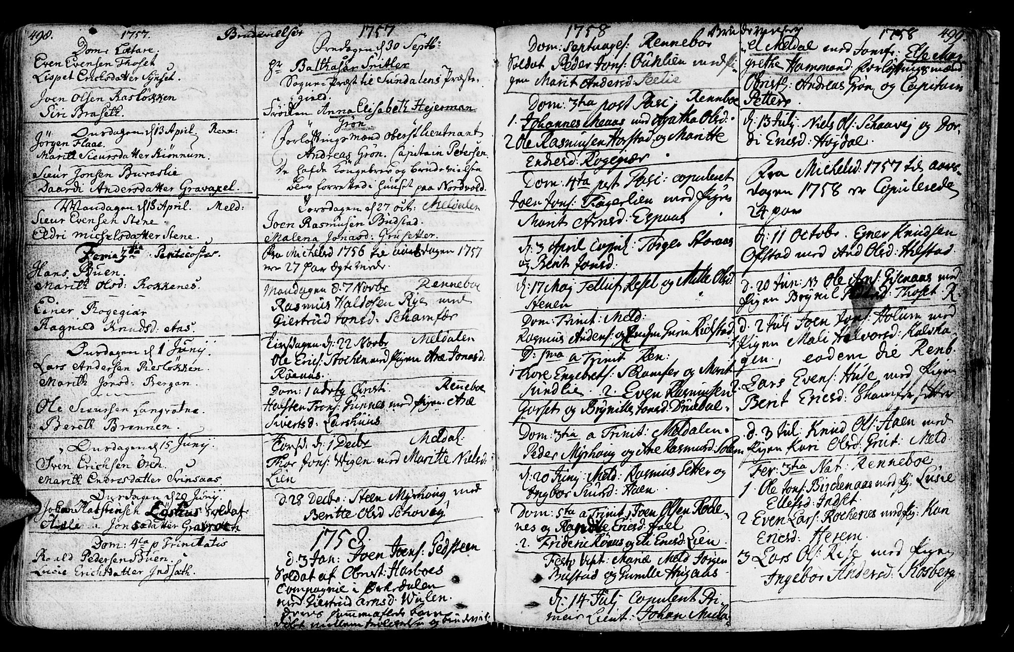 Ministerialprotokoller, klokkerbøker og fødselsregistre - Sør-Trøndelag, AV/SAT-A-1456/672/L0851: Parish register (official) no. 672A04, 1751-1775, p. 498-499