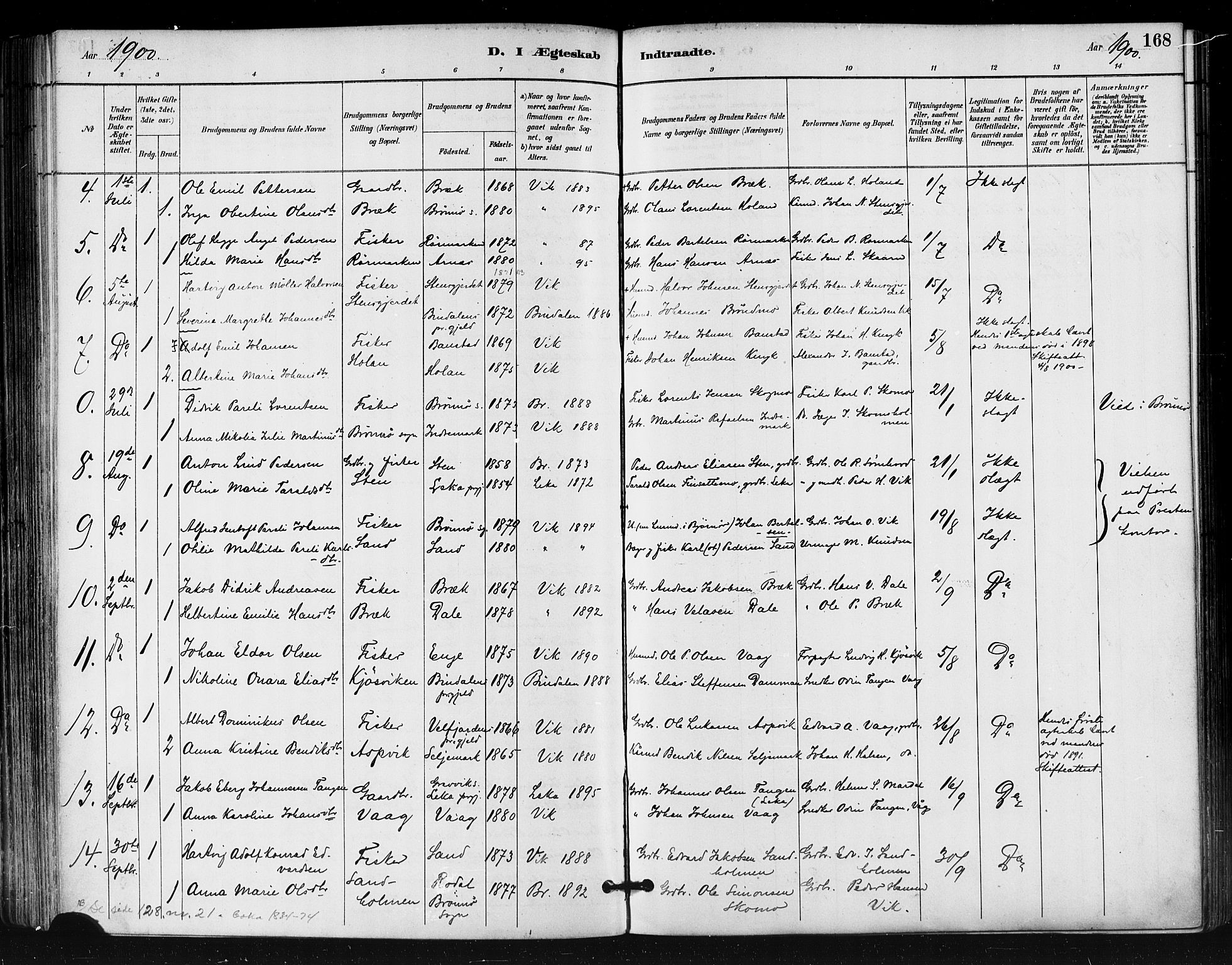 Ministerialprotokoller, klokkerbøker og fødselsregistre - Nordland, SAT/A-1459/812/L0178: Parish register (official) no. 812A07, 1886-1900, p. 168