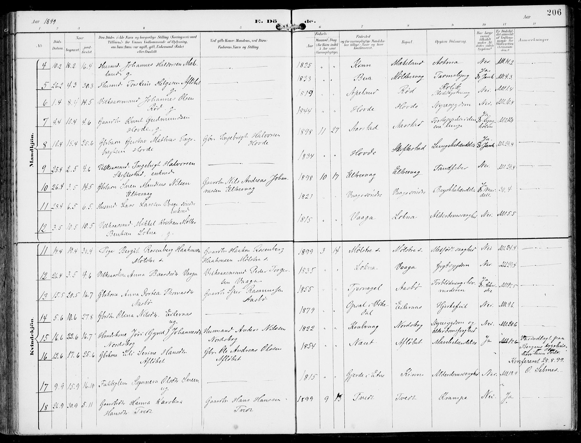 Sveio Sokneprestembete, AV/SAB-A-78501/H/Haa: Parish register (official) no. B  3, 1894-1906, p. 206