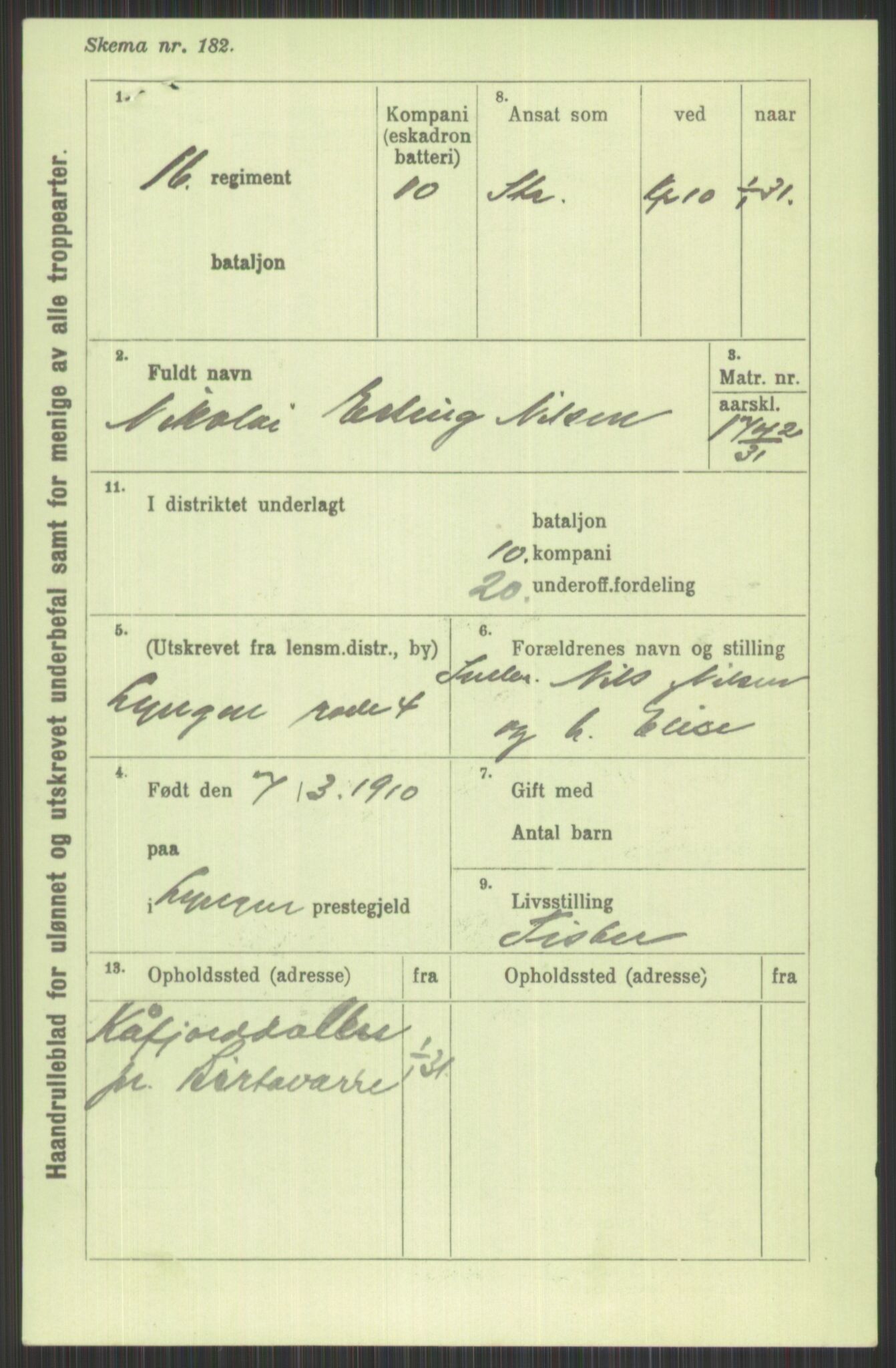 Forsvaret, Troms infanteriregiment nr. 16, AV/RA-RAFA-3146/P/Pa/L0015: Rulleblad for regimentets menige mannskaper, årsklasse 1931, 1931, p. 839