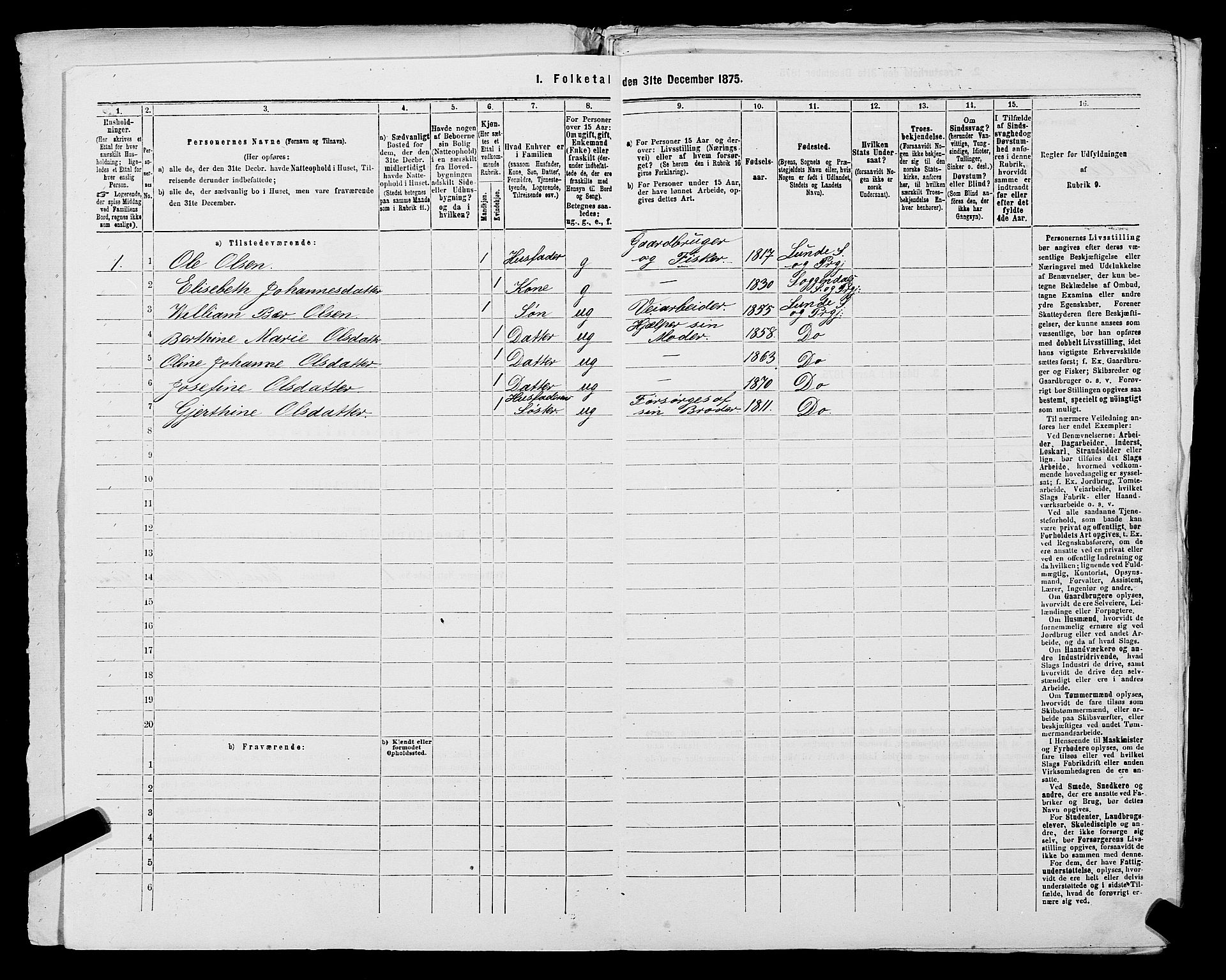 SAST, 1875 census for 1112P Lund, 1875, p. 51