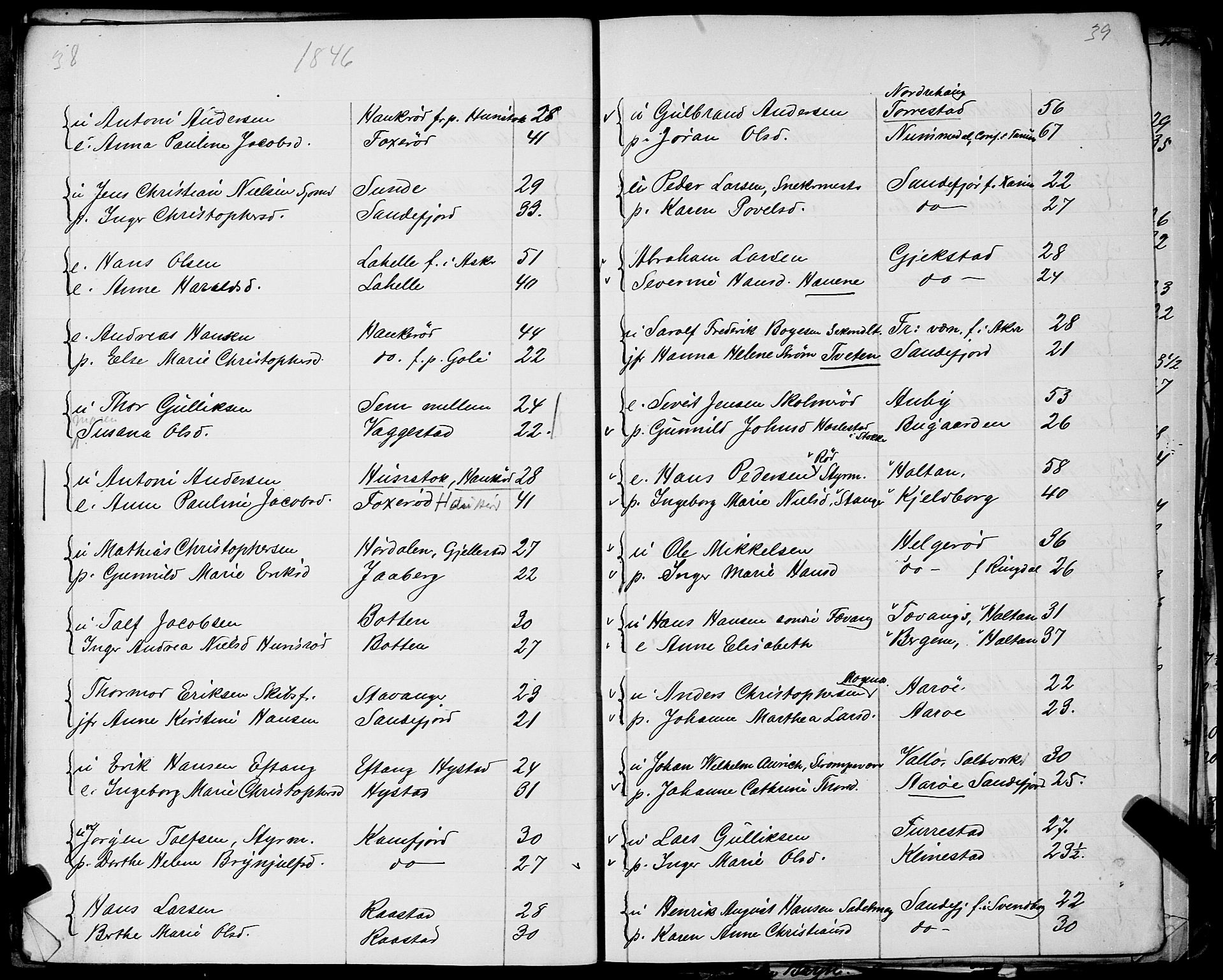 Sandar sokneprestkontor, AV/SAKO-A-242/Y/Ya/L0006: Other parish register no. 1 /1, 1709-1871, p. 38-39