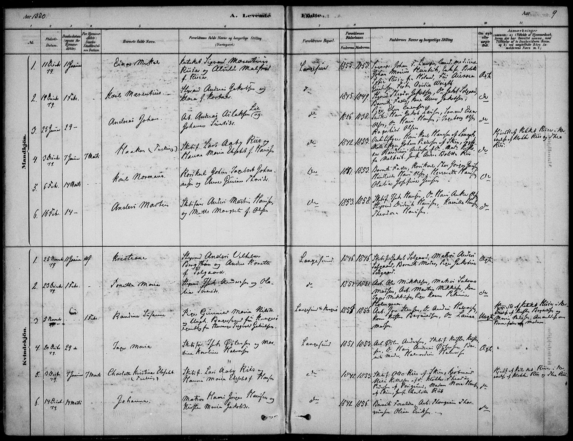 Langesund kirkebøker, SAKO/A-280/F/Fa/L0002: Parish register (official) no. 2, 1878-1892, p. 9