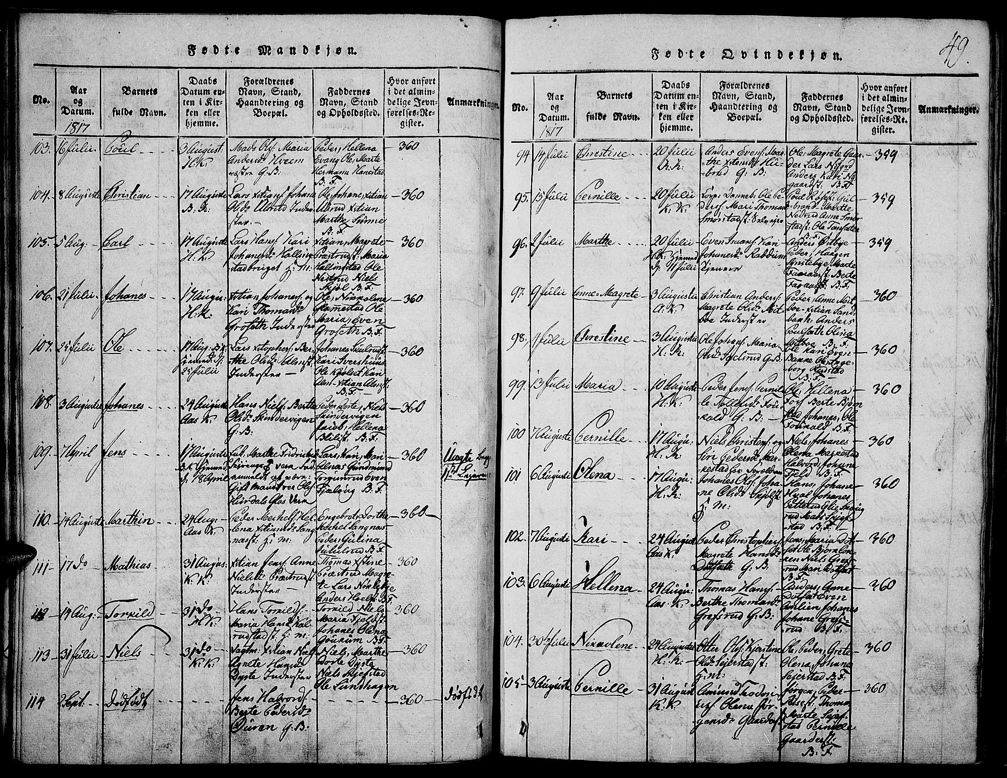 Toten prestekontor, SAH/PREST-102/H/Ha/Haa/L0009: Parish register (official) no. 9, 1814-1820, p. 49