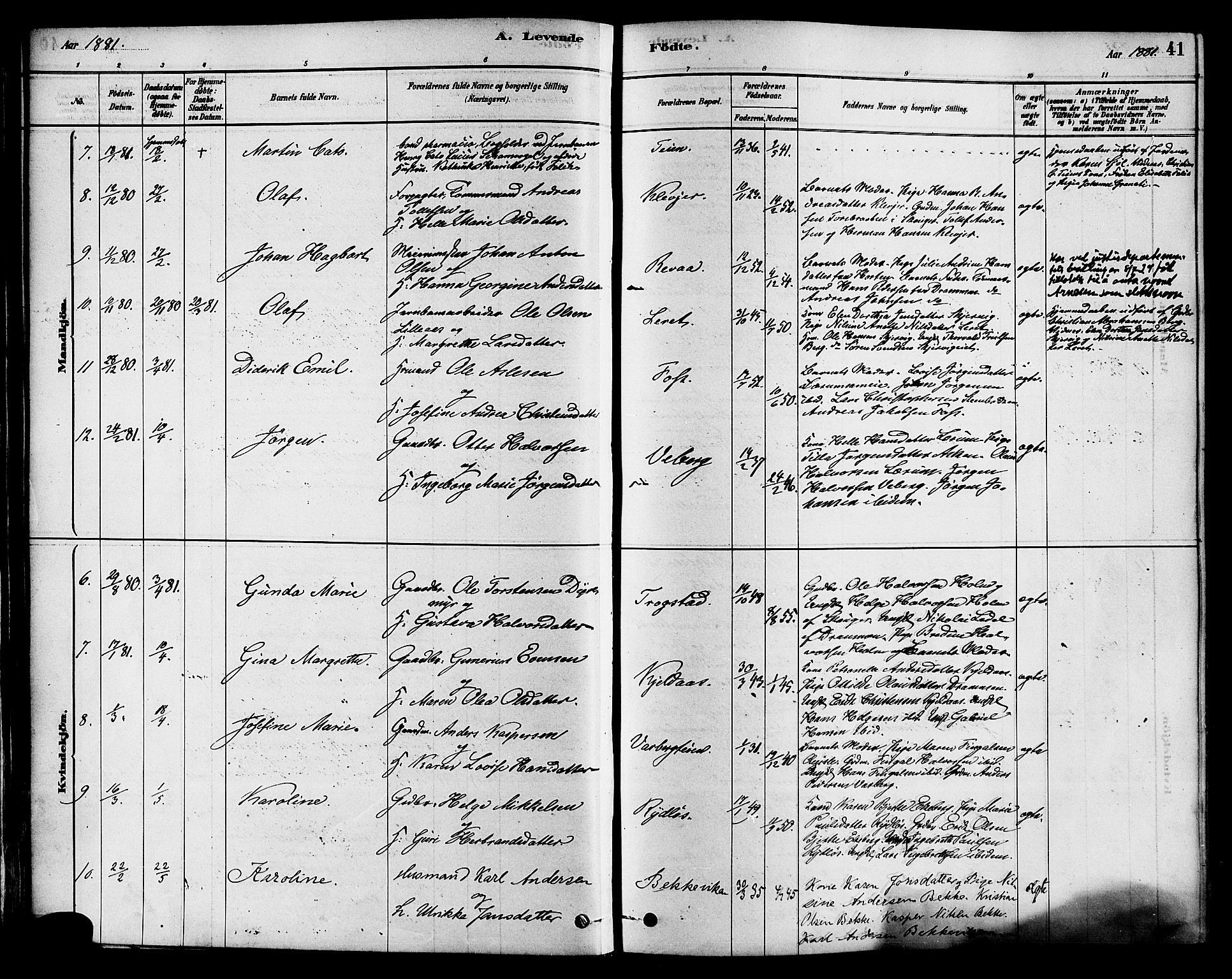 Sande Kirkebøker, SAKO/A-53/F/Fa/L0006: Parish register (official) no. 6, 1878-1888, p. 41