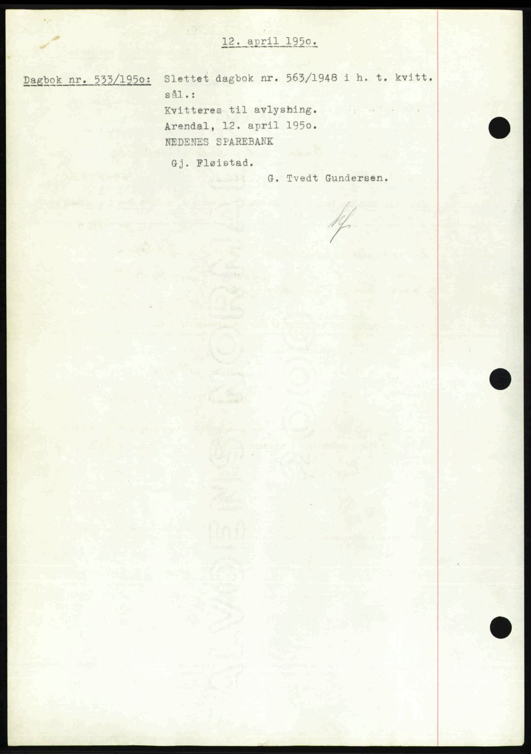 Nedenes sorenskriveri, SAK/1221-0006/G/Gb/Gba/L0062: Mortgage book no. A14, 1949-1950, Diary no: : 533/1950