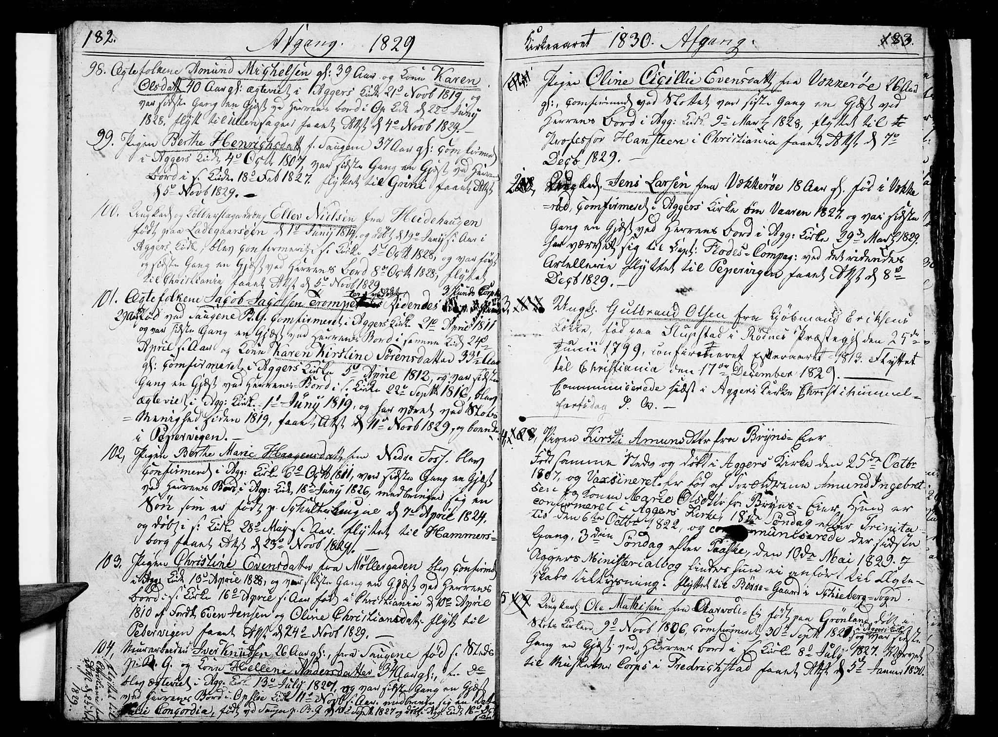 Aker prestekontor kirkebøker, SAO/A-10861/F/L0014a: Parish register (official) no. 14A, 1820-1833, p. 182-183