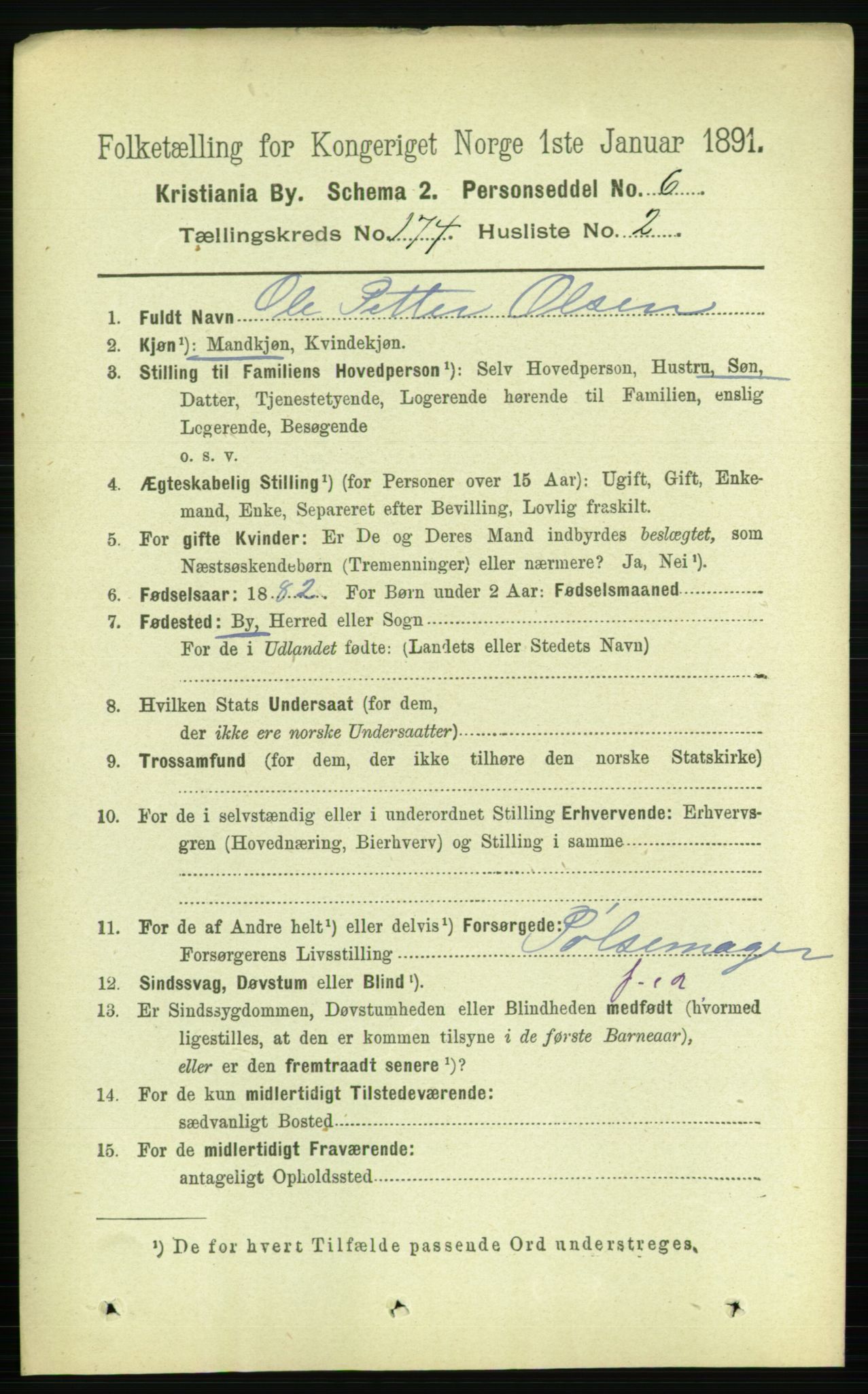 RA, 1891 census for 0301 Kristiania, 1891, p. 103916