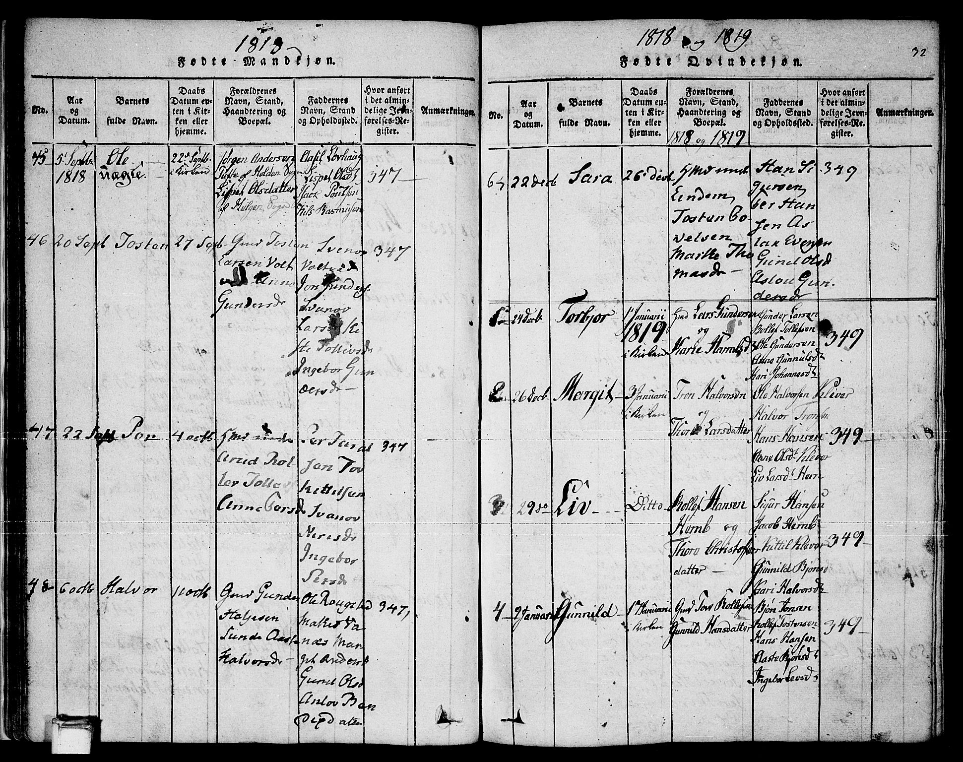 Sauherad kirkebøker, SAKO/A-298/F/Fa/L0005: Parish register (official) no. I 5, 1815-1829, p. 32