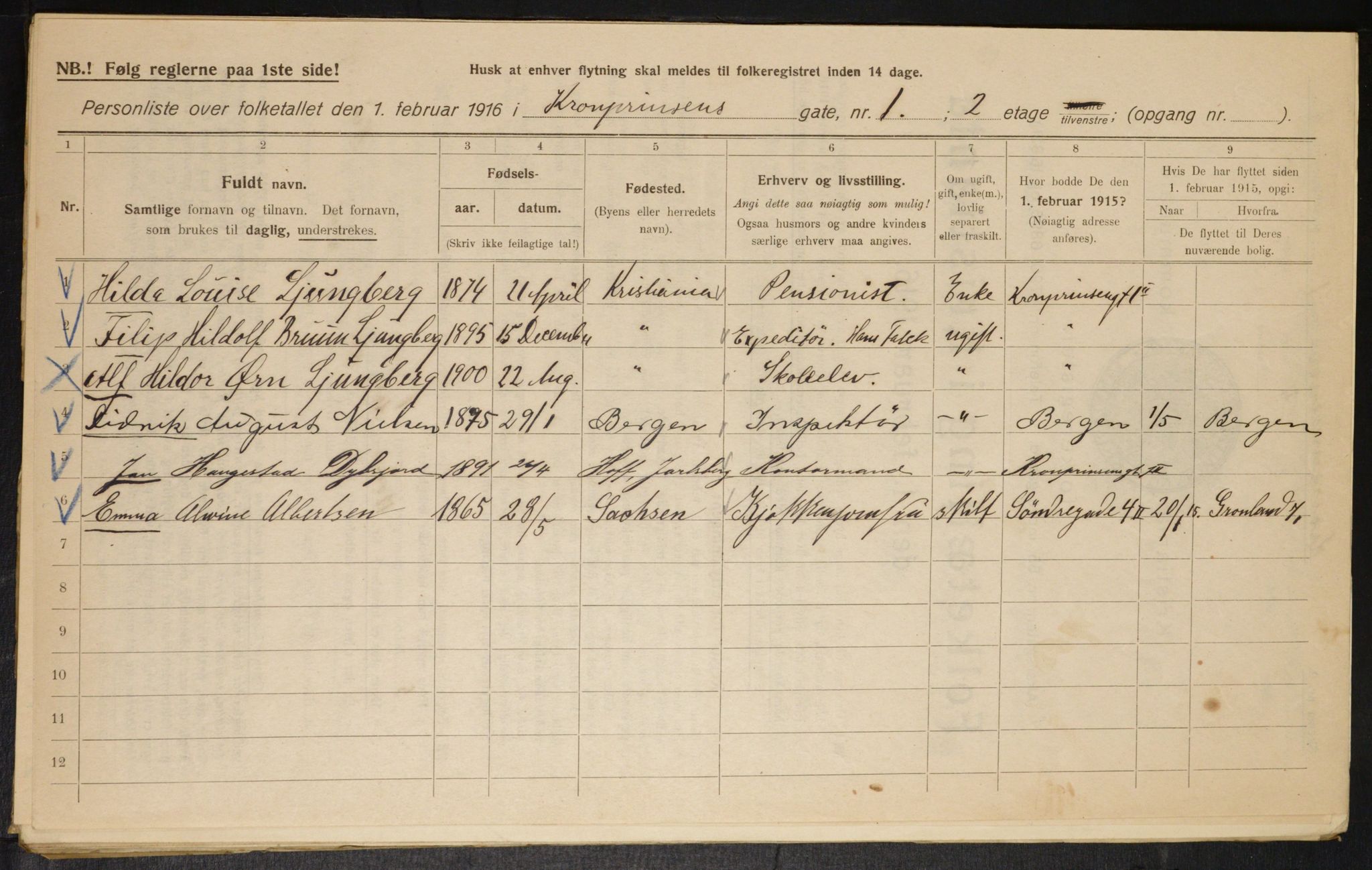 OBA, Municipal Census 1916 for Kristiania, 1916, p. 55678