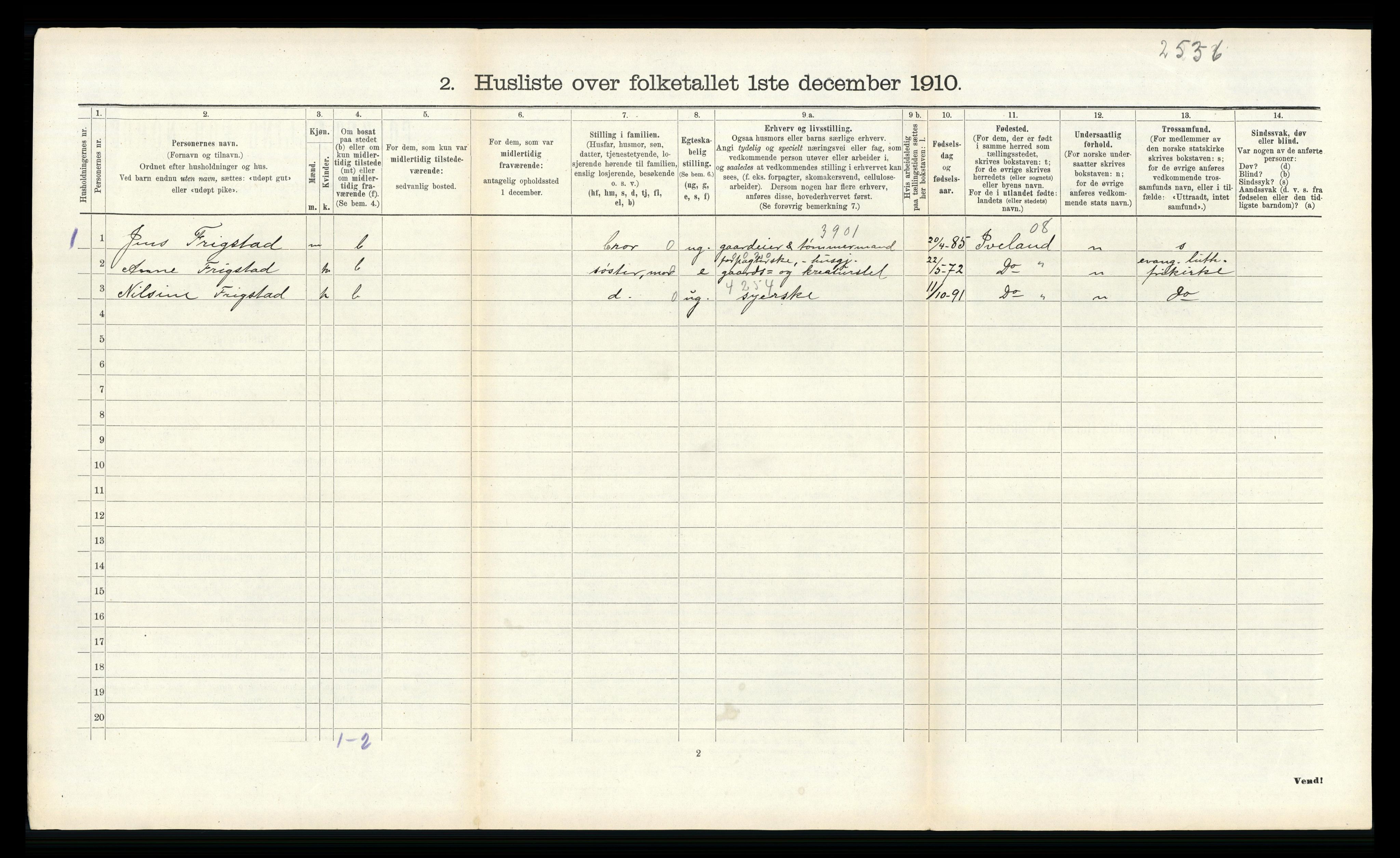 RA, 1910 census for Oddernes, 1910, p. 988