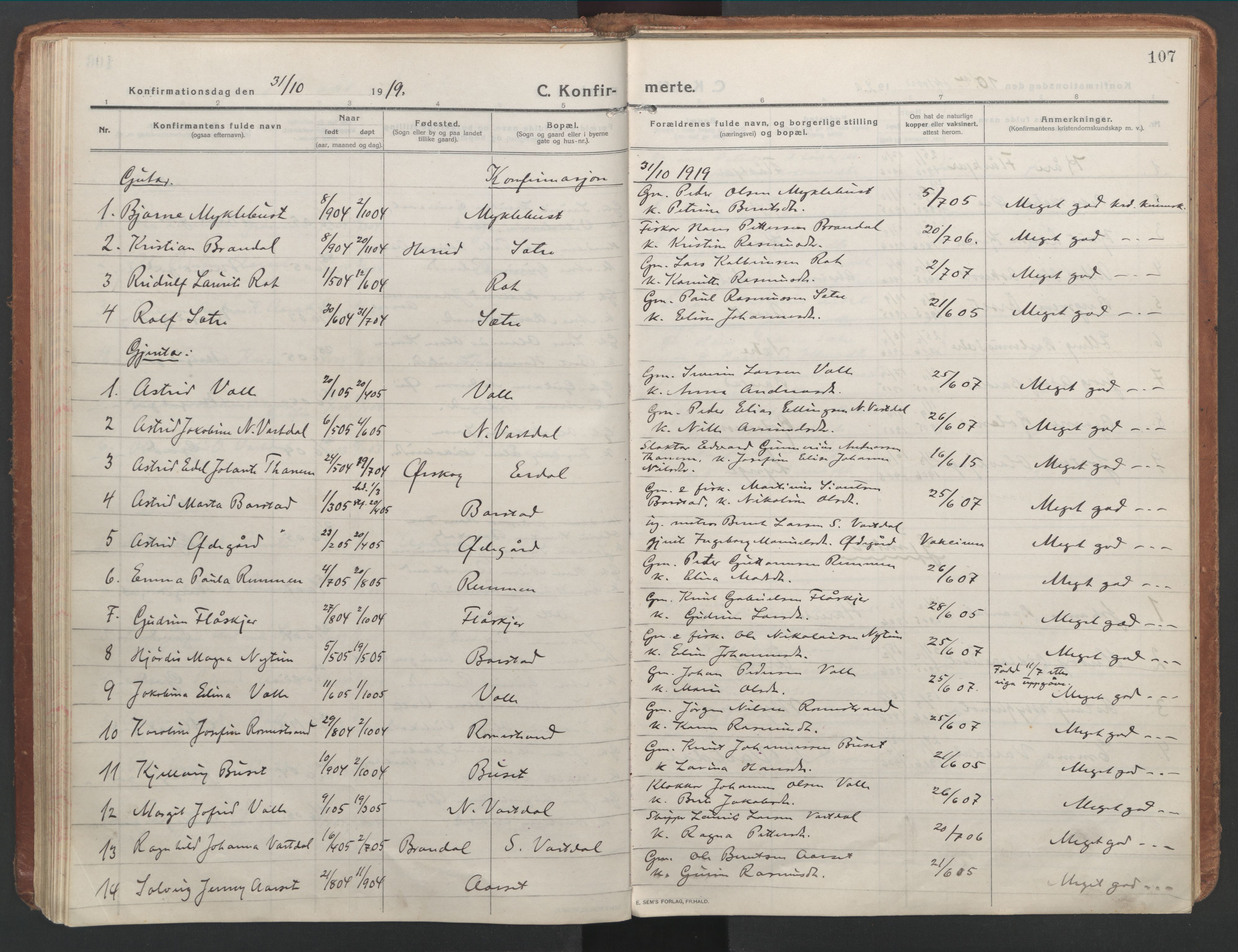Ministerialprotokoller, klokkerbøker og fødselsregistre - Møre og Romsdal, AV/SAT-A-1454/514/L0200: Parish register (official) no. 514A02, 1913-1943, p. 107