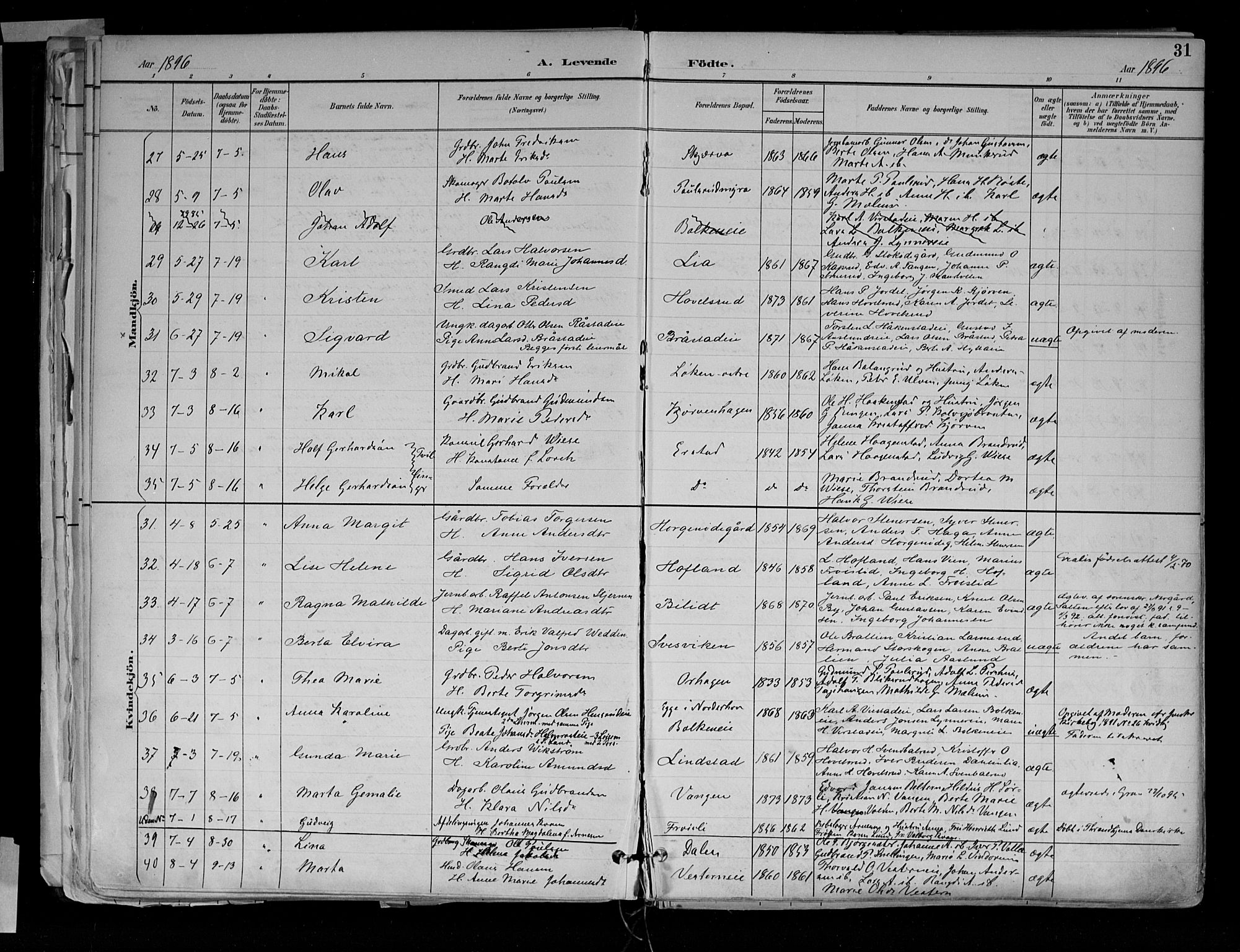 Jevnaker prestekontor, SAH/PREST-116/H/Ha/Haa/L0010: Parish register (official) no. 10, 1891-1906, p. 31