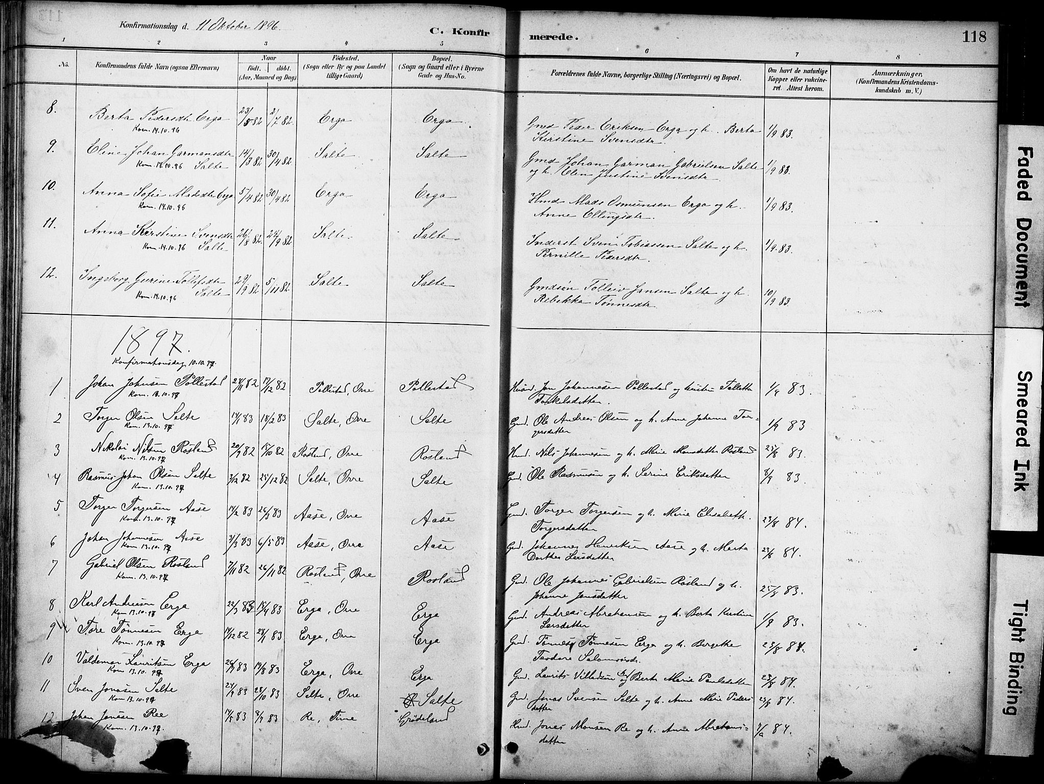 Klepp sokneprestkontor, SAST/A-101803/001/3/30BA/L0007: Parish register (official) no. A 8, 1886-1912, p. 118