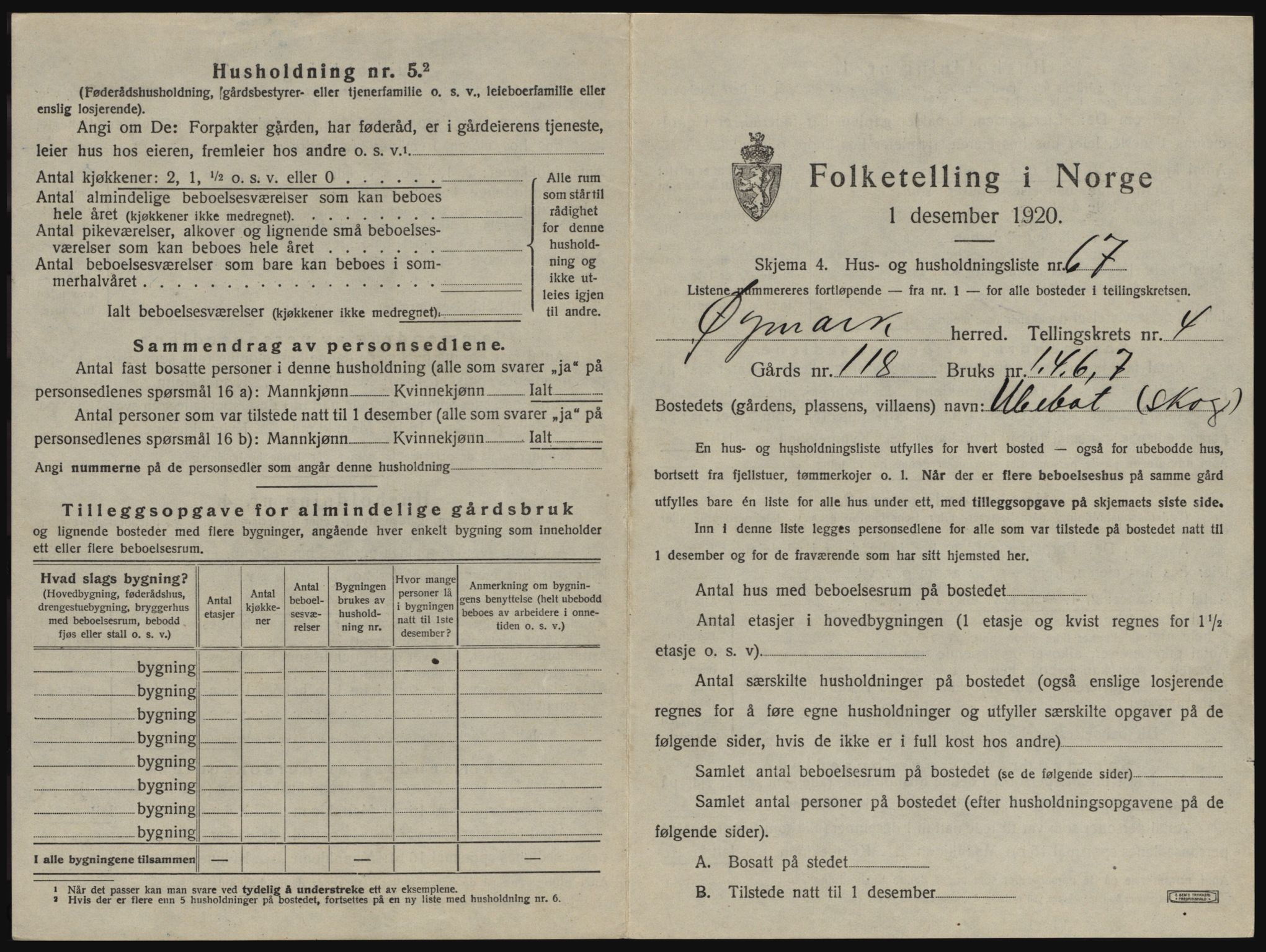 SAO, 1920 census for Øymark, 1920, p. 539