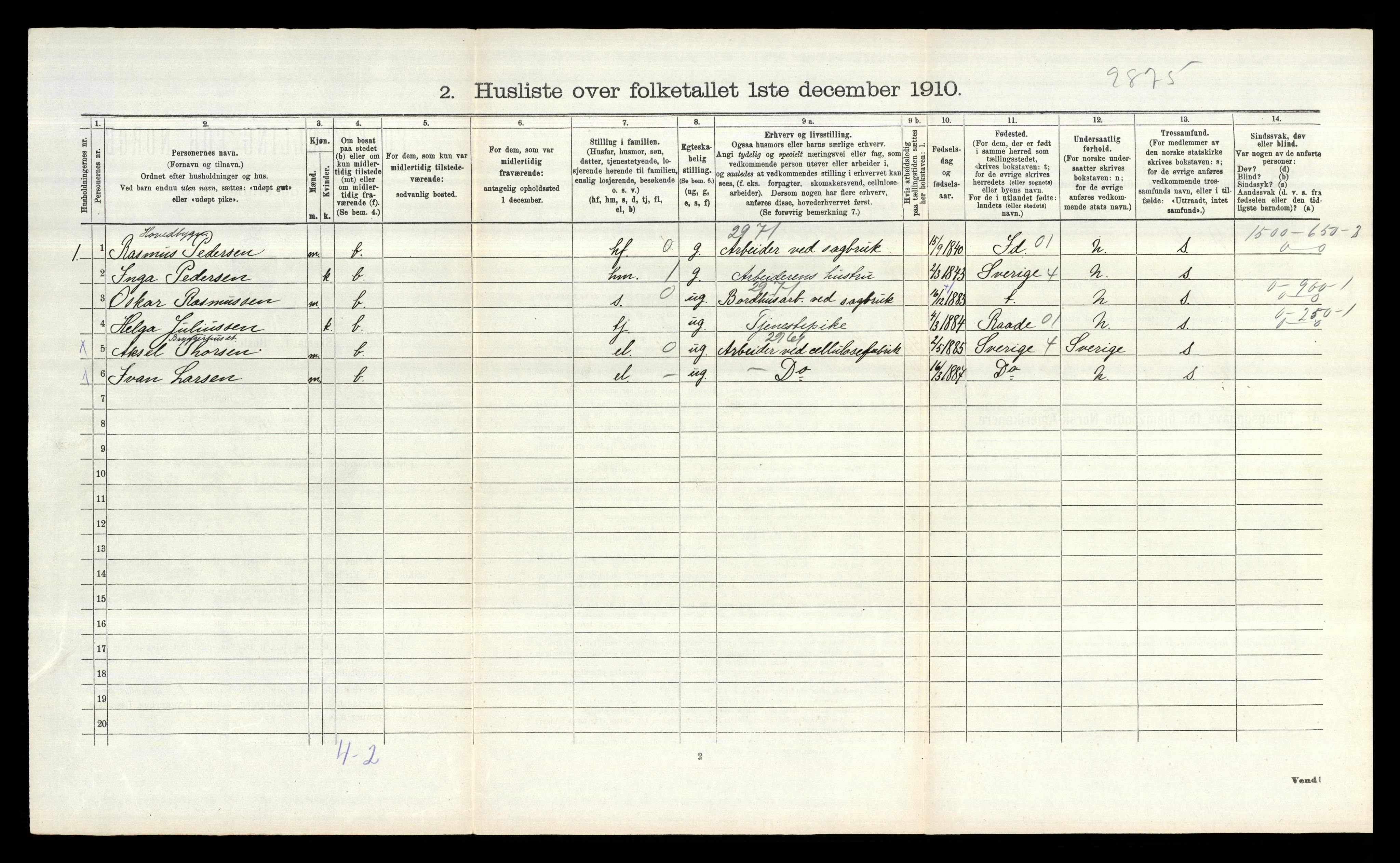 RA, 1910 census for Borge, 1910, p. 727