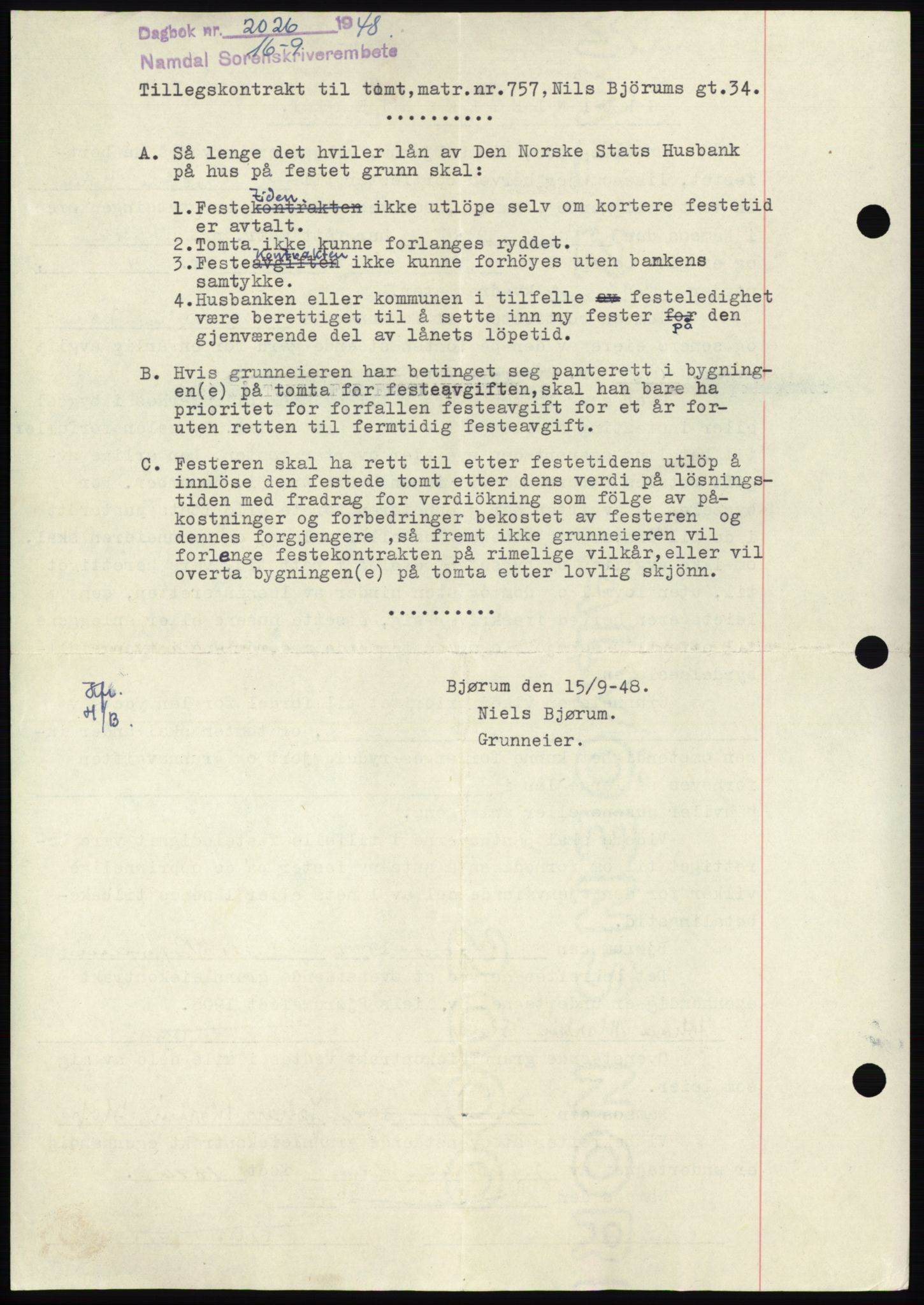 Namdal sorenskriveri, AV/SAT-A-4133/1/2/2C: Mortgage book no. -, 1946-1946, Diary no: : 2026/1946