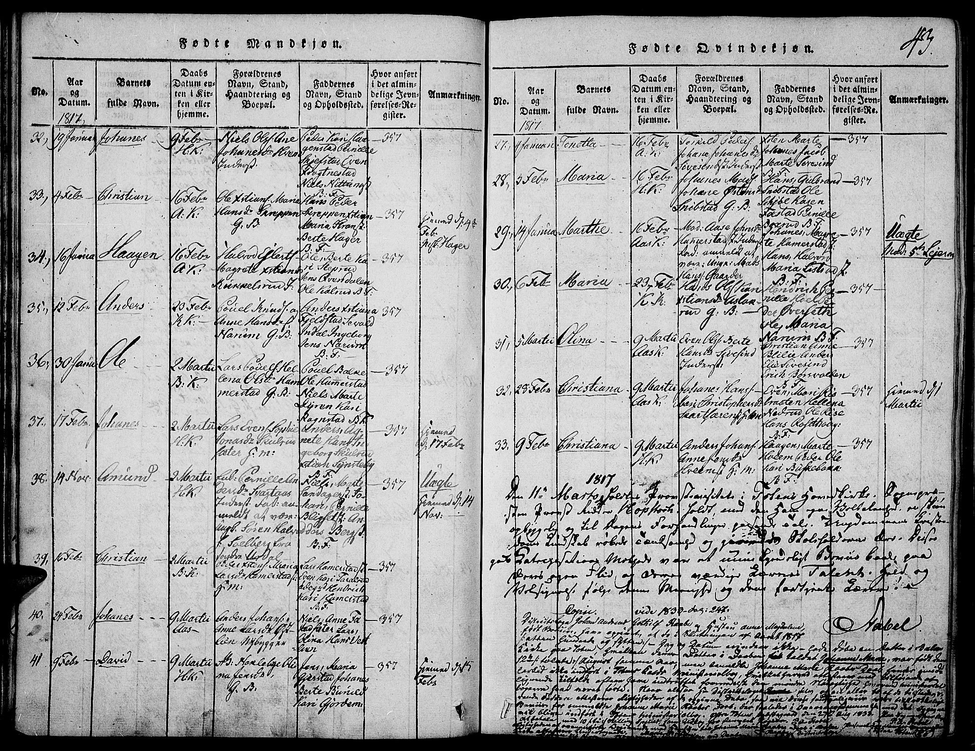 Toten prestekontor, SAH/PREST-102/H/Ha/Haa/L0009: Parish register (official) no. 9, 1814-1820, p. 43