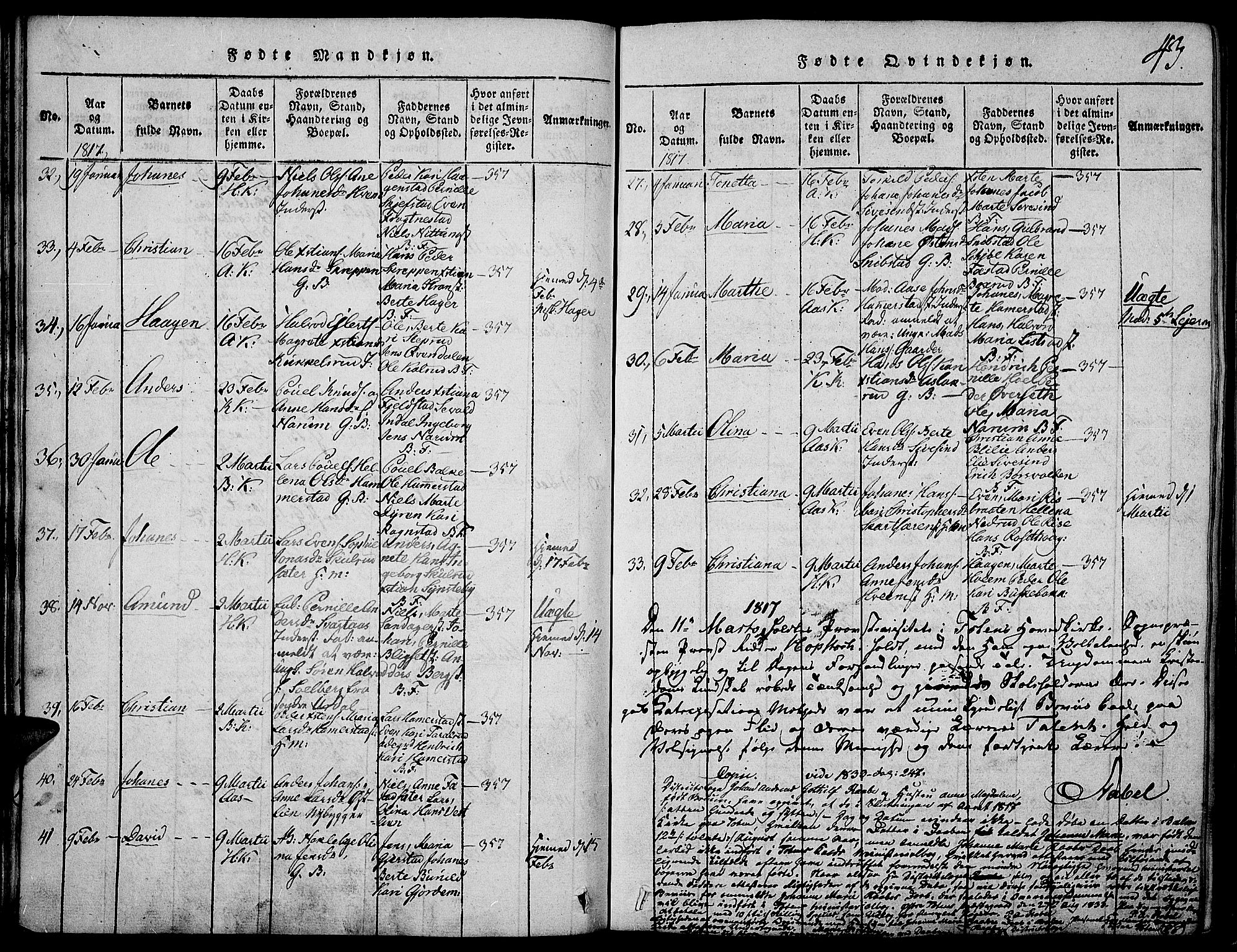 Toten prestekontor, AV/SAH-PREST-102/H/Ha/Haa/L0009: Parish register (official) no. 9, 1814-1820, p. 43