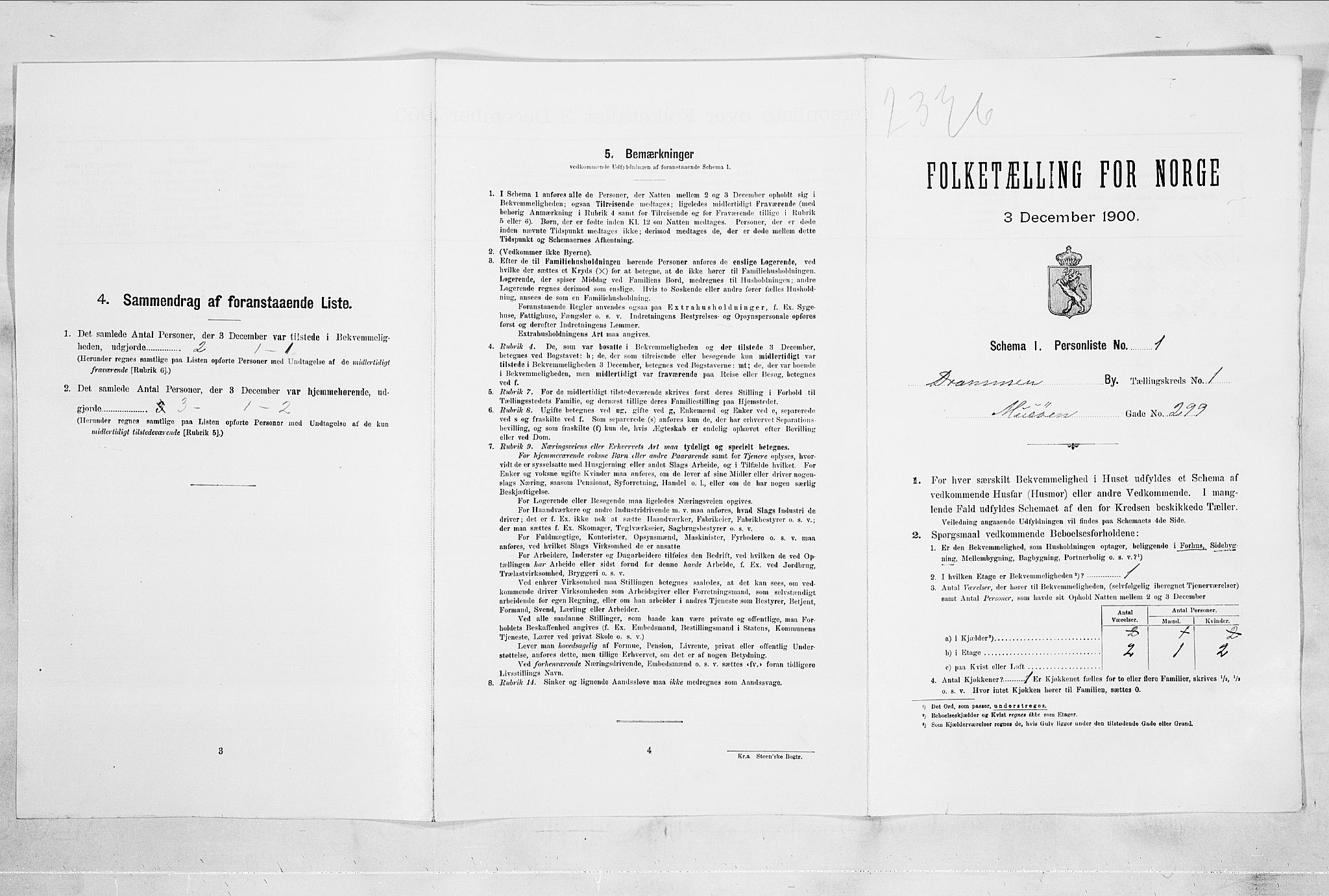RA, 1900 census for Drammen, 1900, p. 498