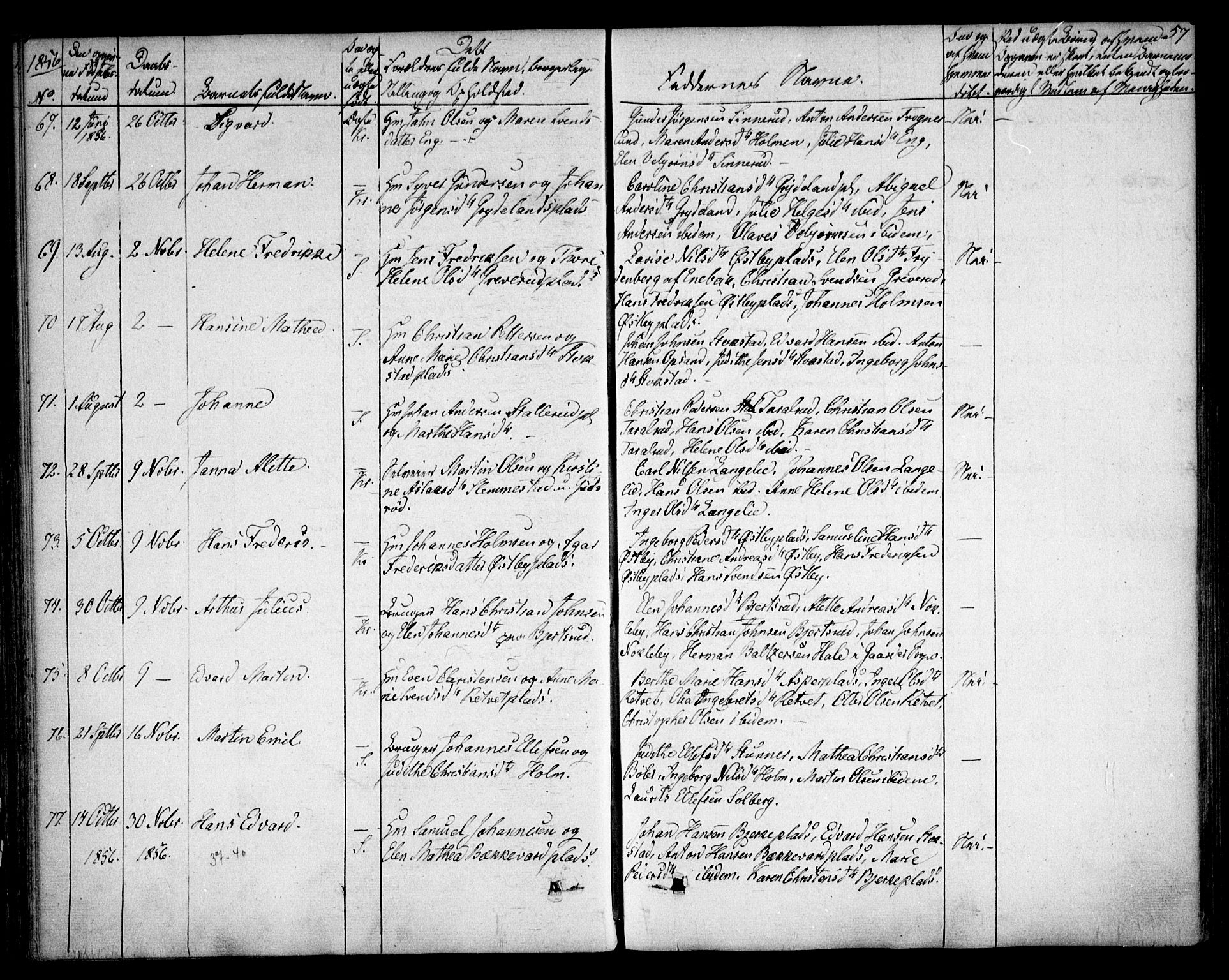 Kråkstad prestekontor Kirkebøker, SAO/A-10125a/F/Fa/L0006: Parish register (official) no. I 6, 1848-1857, p. 57