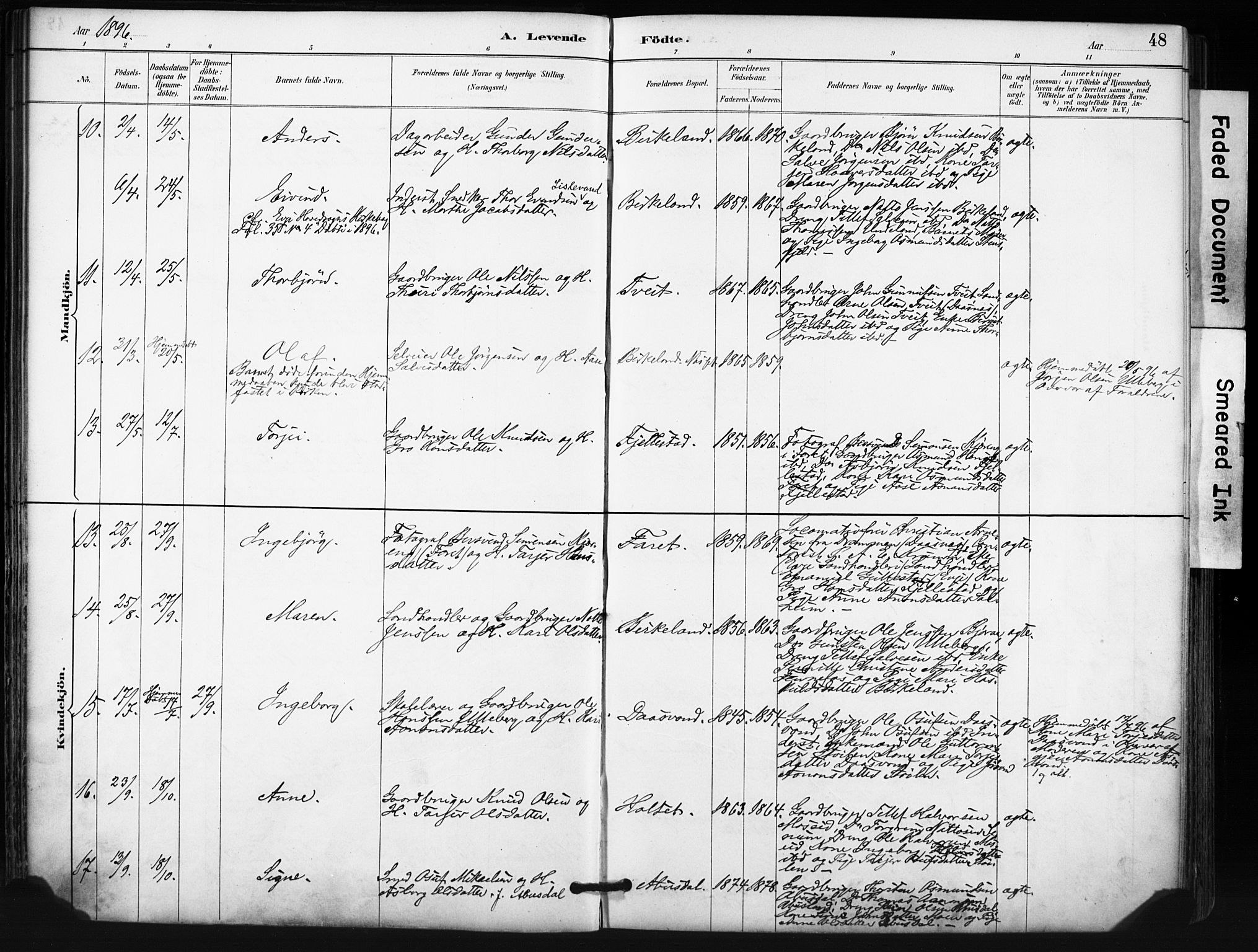 Evje sokneprestkontor, SAK/1111-0008/F/Fa/Fab/L0003: Parish register (official) no. A 3, 1884-1909, p. 48