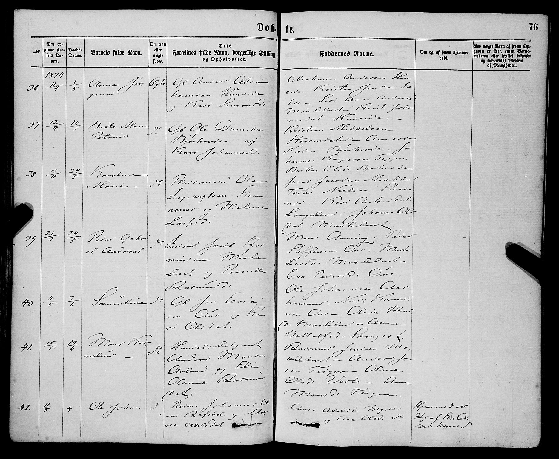 Eid sokneprestembete, AV/SAB-A-82301/H/Haa/Haaa/L0010: Parish register (official) no. A 10, 1867-1878, p. 76