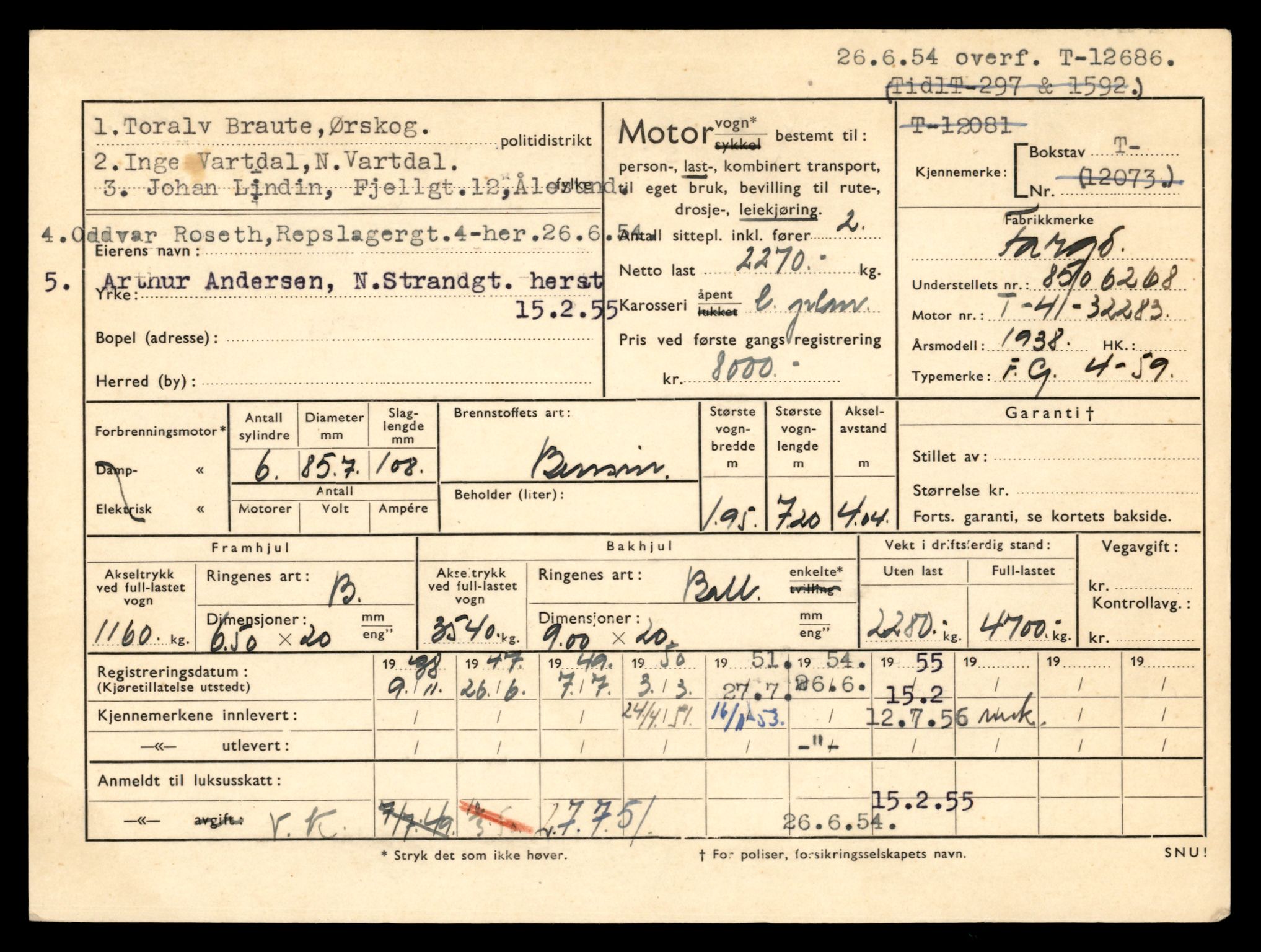 Møre og Romsdal vegkontor - Ålesund trafikkstasjon, AV/SAT-A-4099/F/Fe/L0035: Registreringskort for kjøretøy T 12653 - T 12829, 1927-1998, p. 687