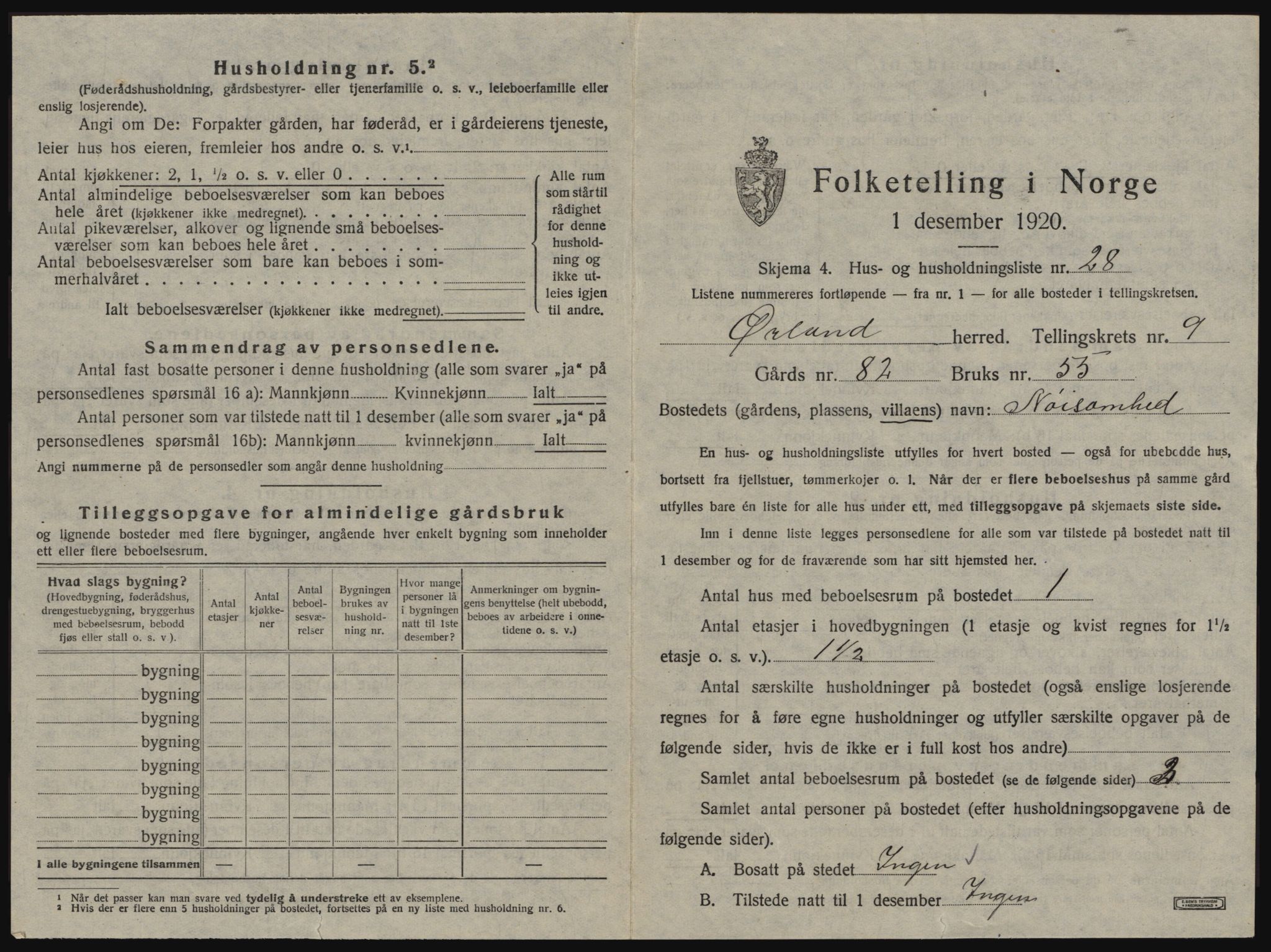 SAT, 1920 census for Ørland, 1920, p. 1339