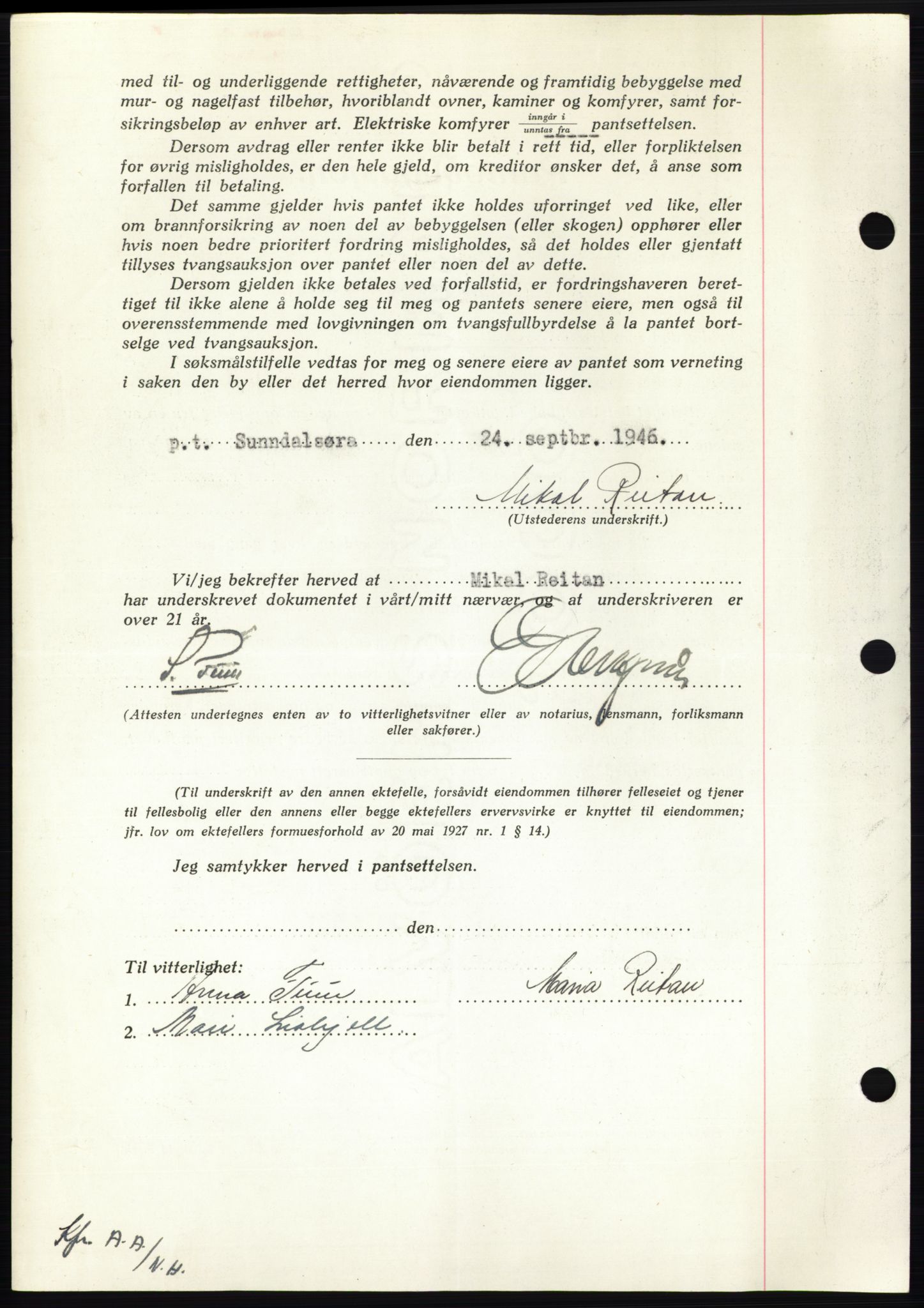 Nordmøre sorenskriveri, AV/SAT-A-4132/1/2/2Ca: Mortgage book no. B94, 1946-1946, Diary no: : 1958/1946