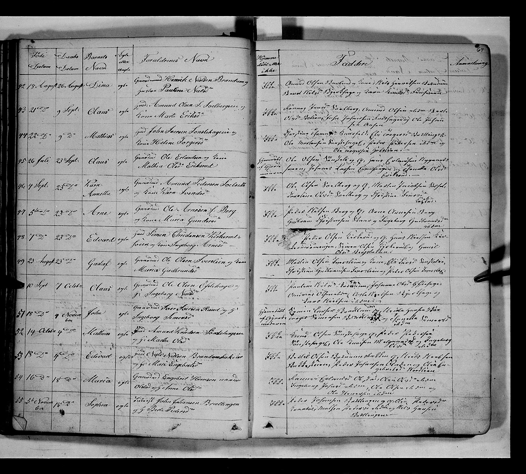 Gausdal prestekontor, SAH/PREST-090/H/Ha/Hab/L0005: Parish register (copy) no. 5, 1846-1867, p. 67