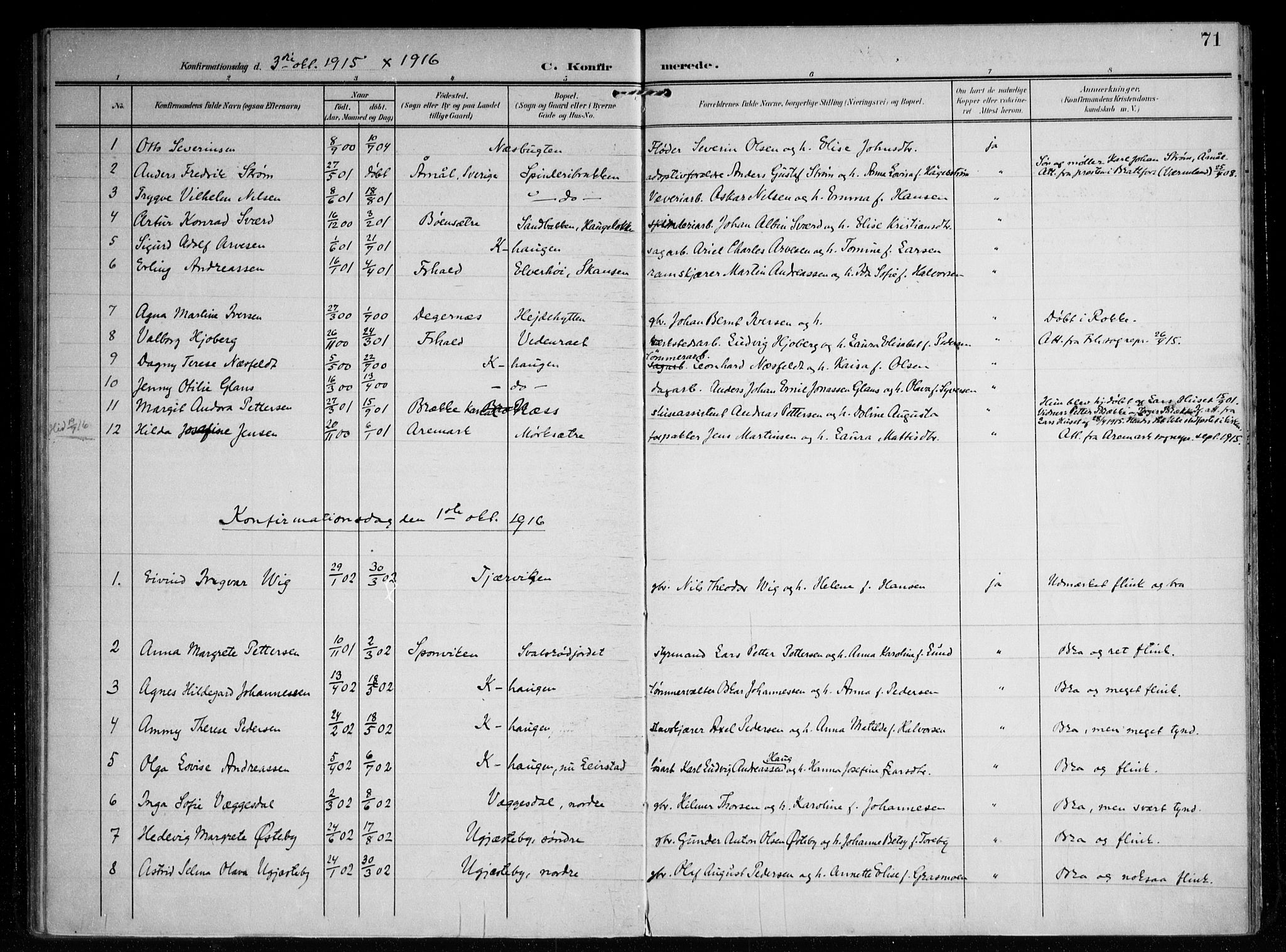 Berg prestekontor Kirkebøker, SAO/A-10902/F/Fb/L0003: Parish register (official) no. II 3, 1903-1919, p. 71