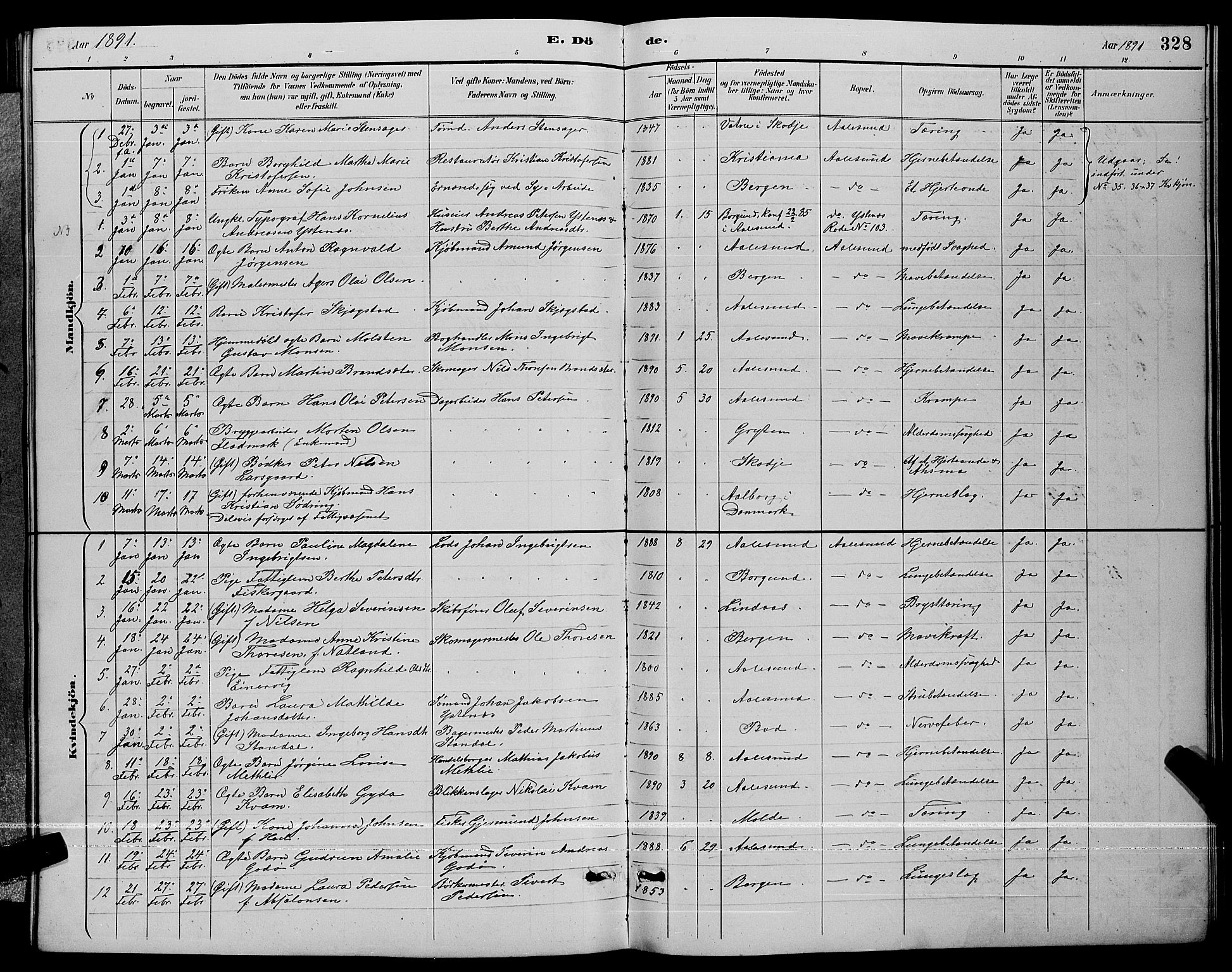 Ministerialprotokoller, klokkerbøker og fødselsregistre - Møre og Romsdal, AV/SAT-A-1454/529/L0467: Parish register (copy) no. 529C04, 1889-1897, p. 328