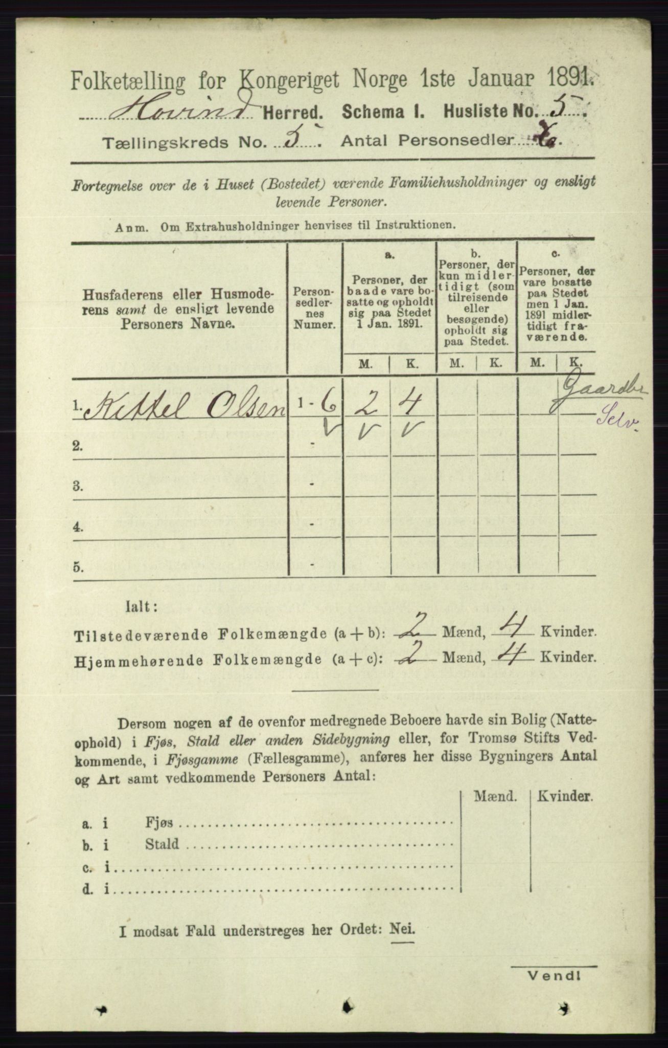 RA, 1891 census for 0825 Hovin, 1891, p. 964