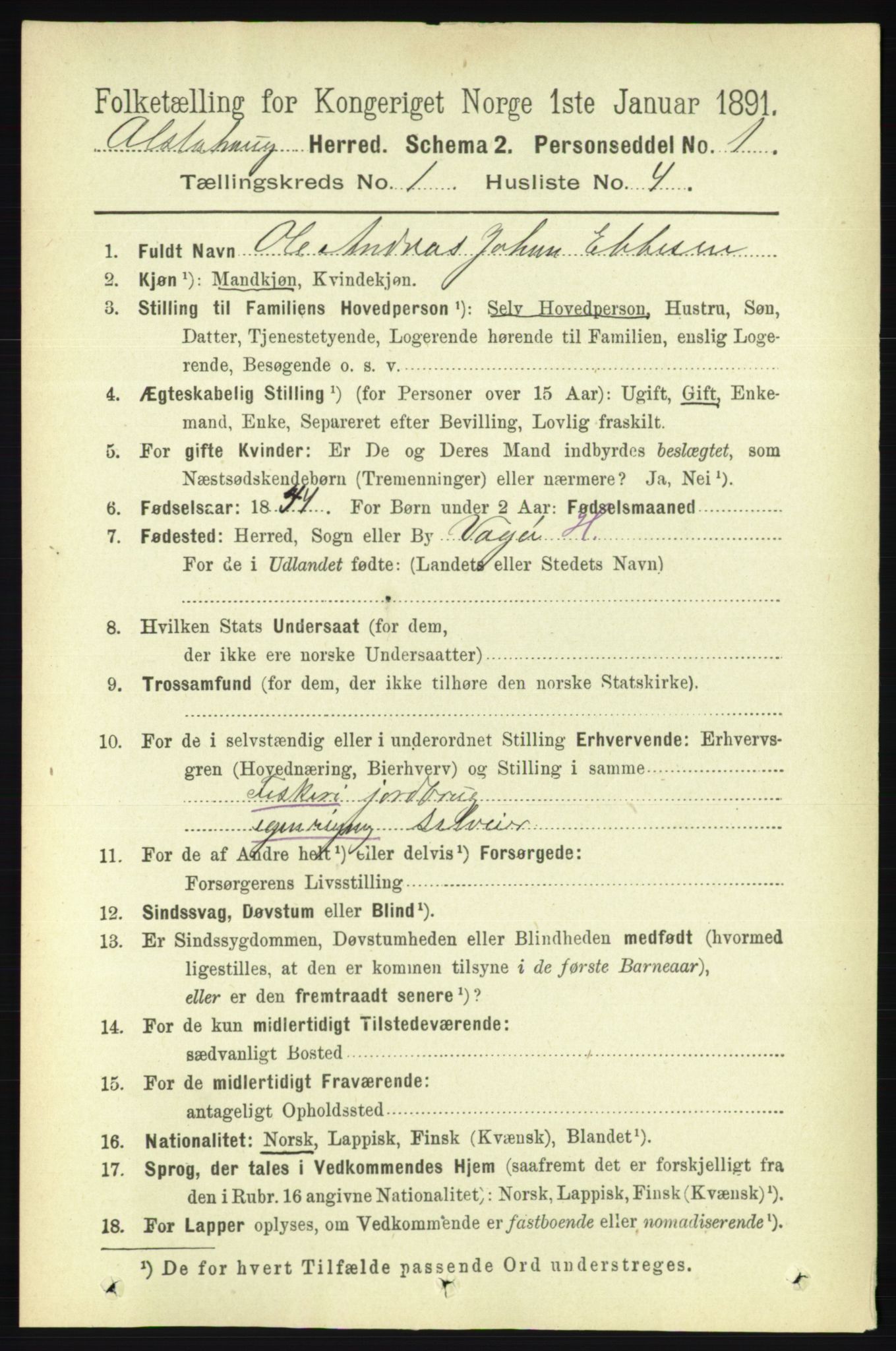 RA, 1891 census for 1820 Alstahaug, 1891, p. 104