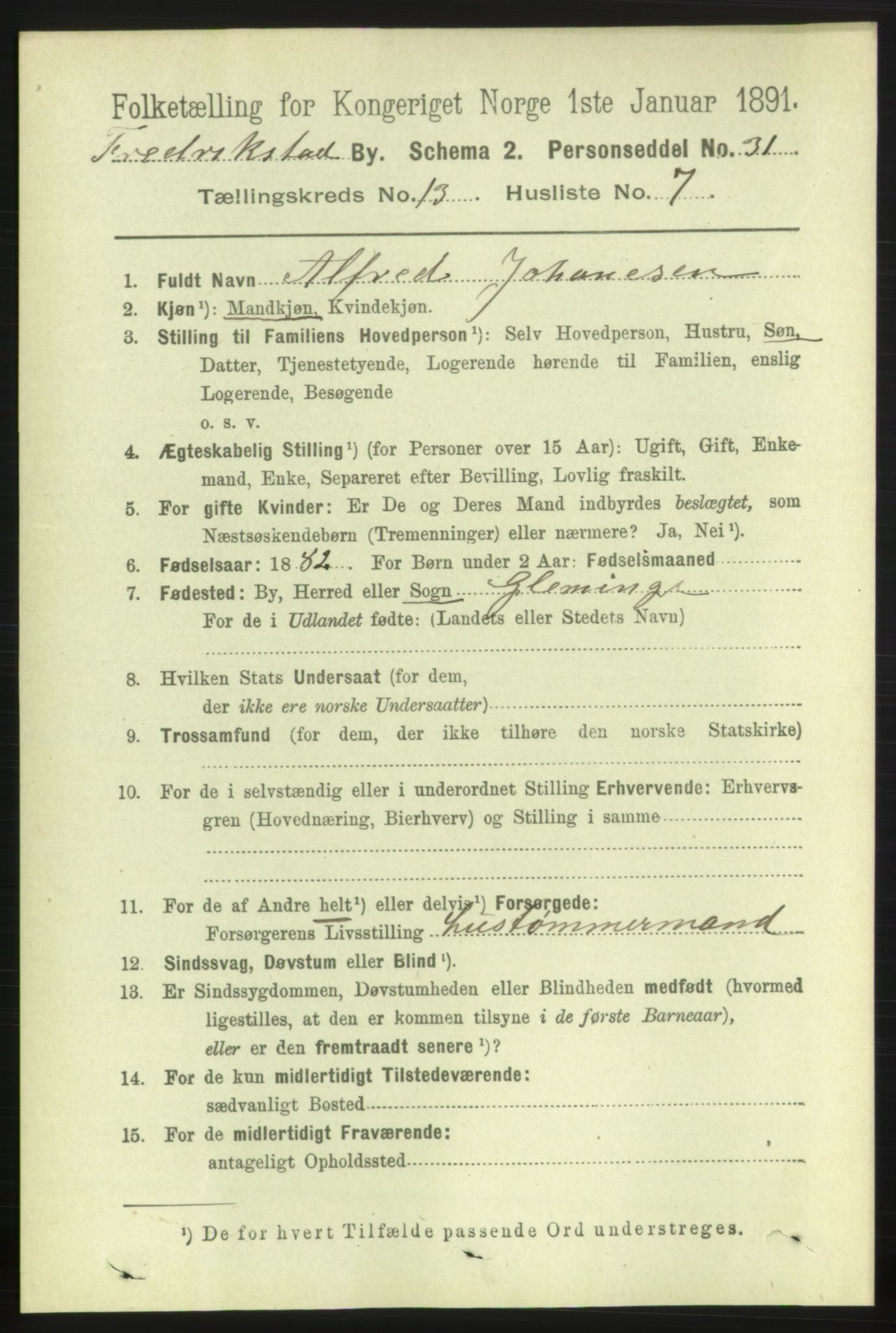 RA, 1891 census for 0103 Fredrikstad, 1891, p. 14461