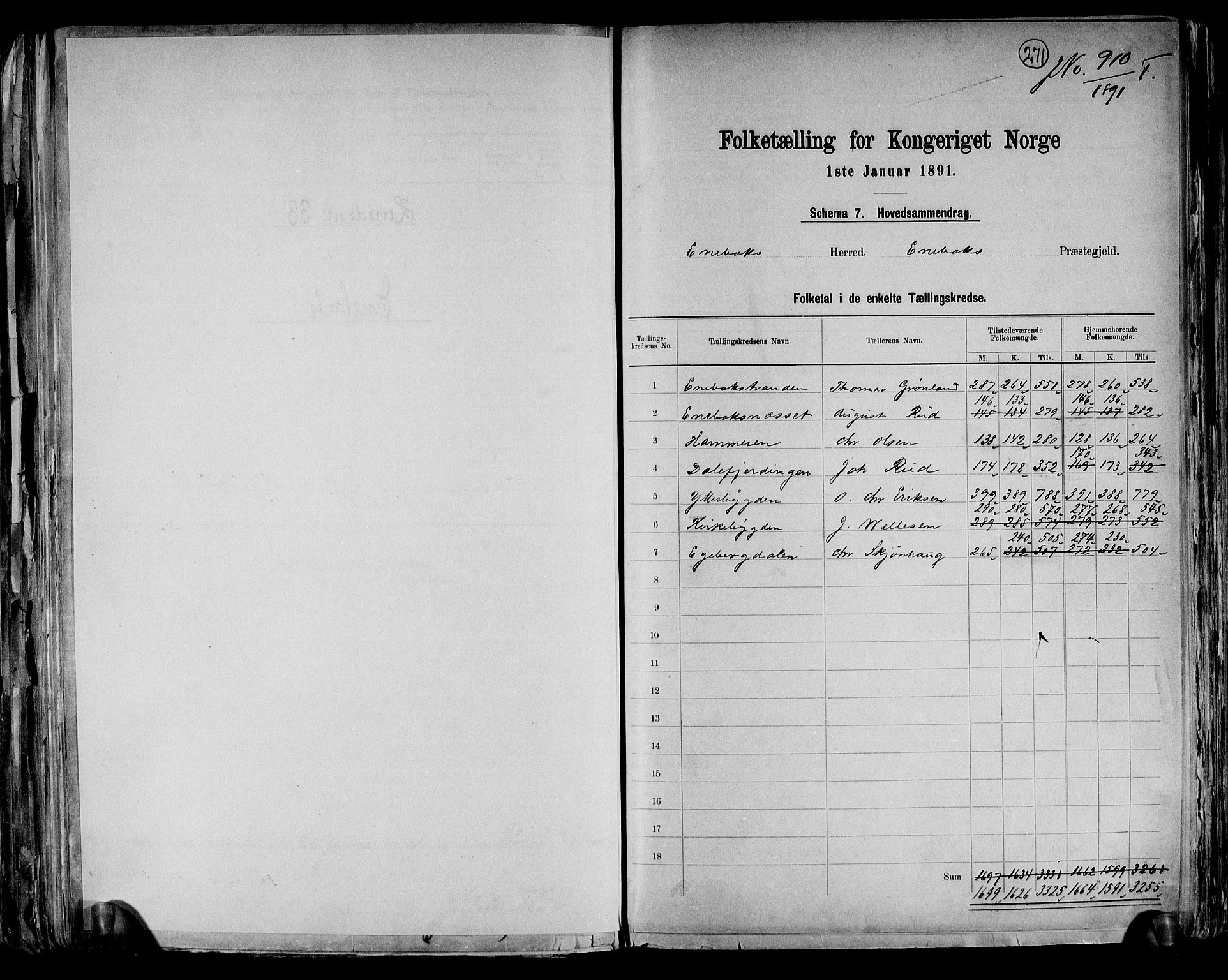 RA, 1891 census for 0229 Enebakk, 1891, p. 2