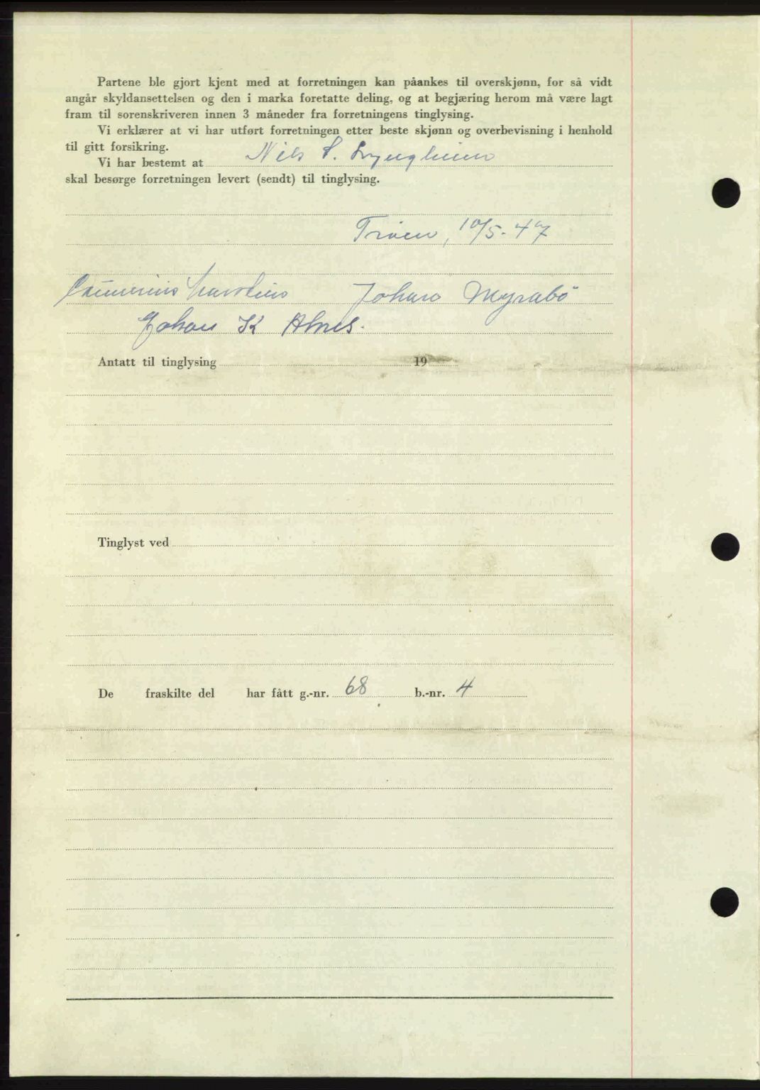 Romsdal sorenskriveri, AV/SAT-A-4149/1/2/2C: Mortgage book no. A23, 1947-1947, Diary no: : 1285/1947