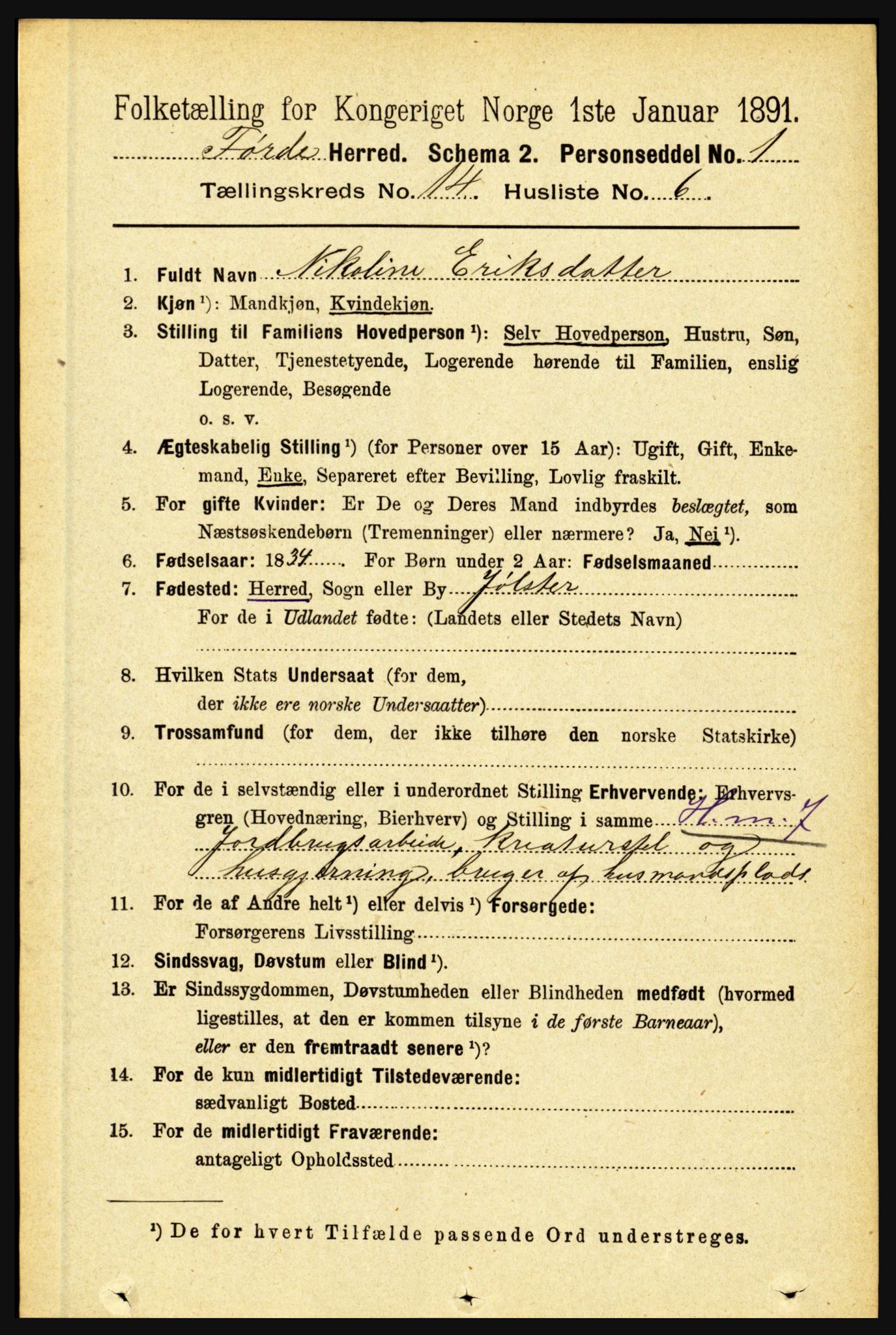 RA, 1891 census for 1432 Førde, 1891, p. 5167