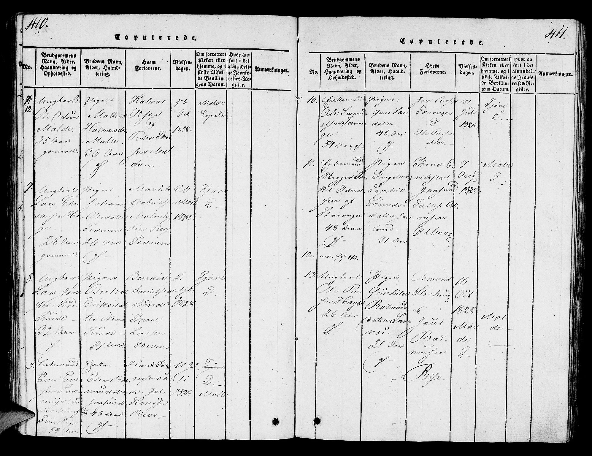 Håland sokneprestkontor, AV/SAST-A-101802/001/30BA/L0004: Parish register (official) no. A 4, 1815-1829, p. 410-411