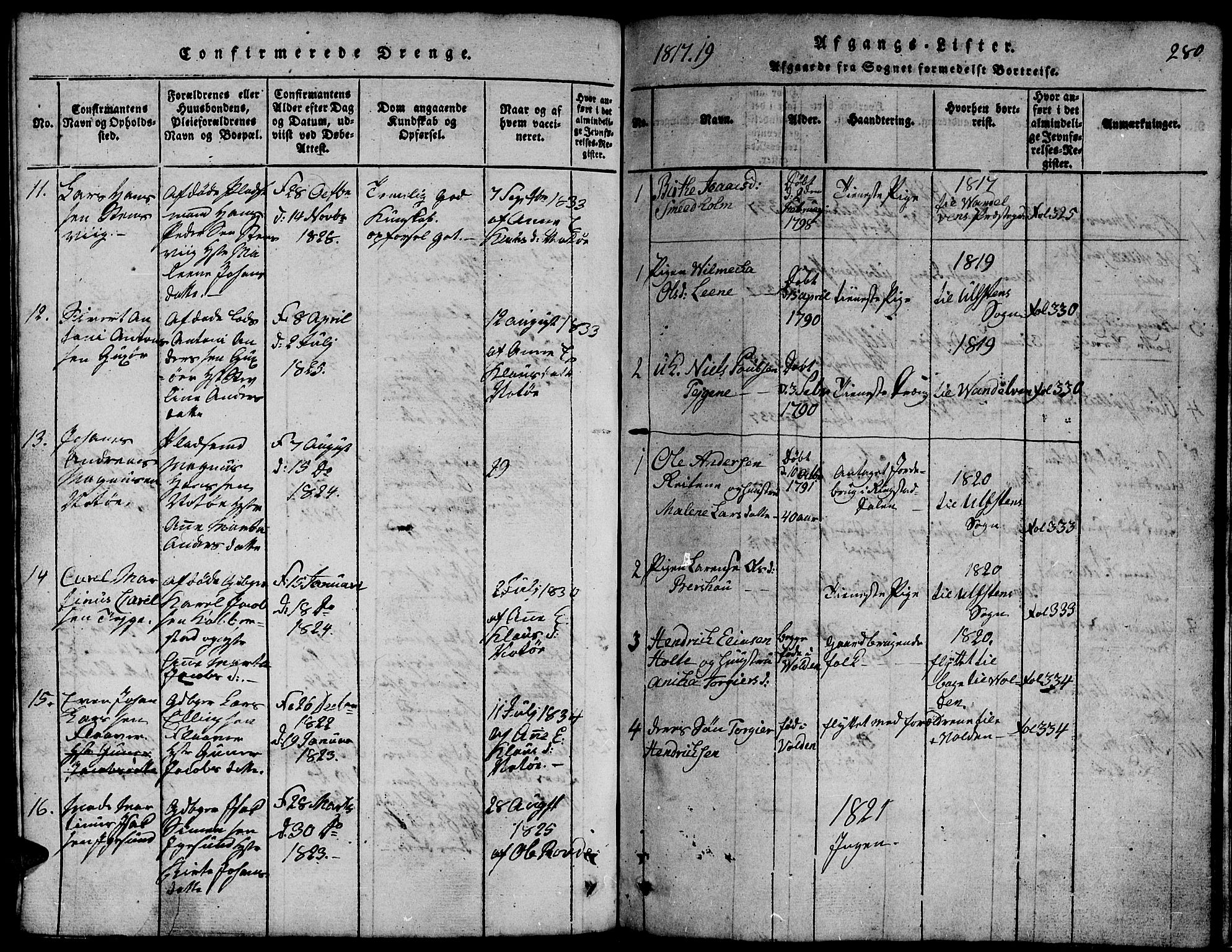 Ministerialprotokoller, klokkerbøker og fødselsregistre - Møre og Romsdal, SAT/A-1454/507/L0078: Parish register (copy) no. 507C01, 1816-1840, p. 280