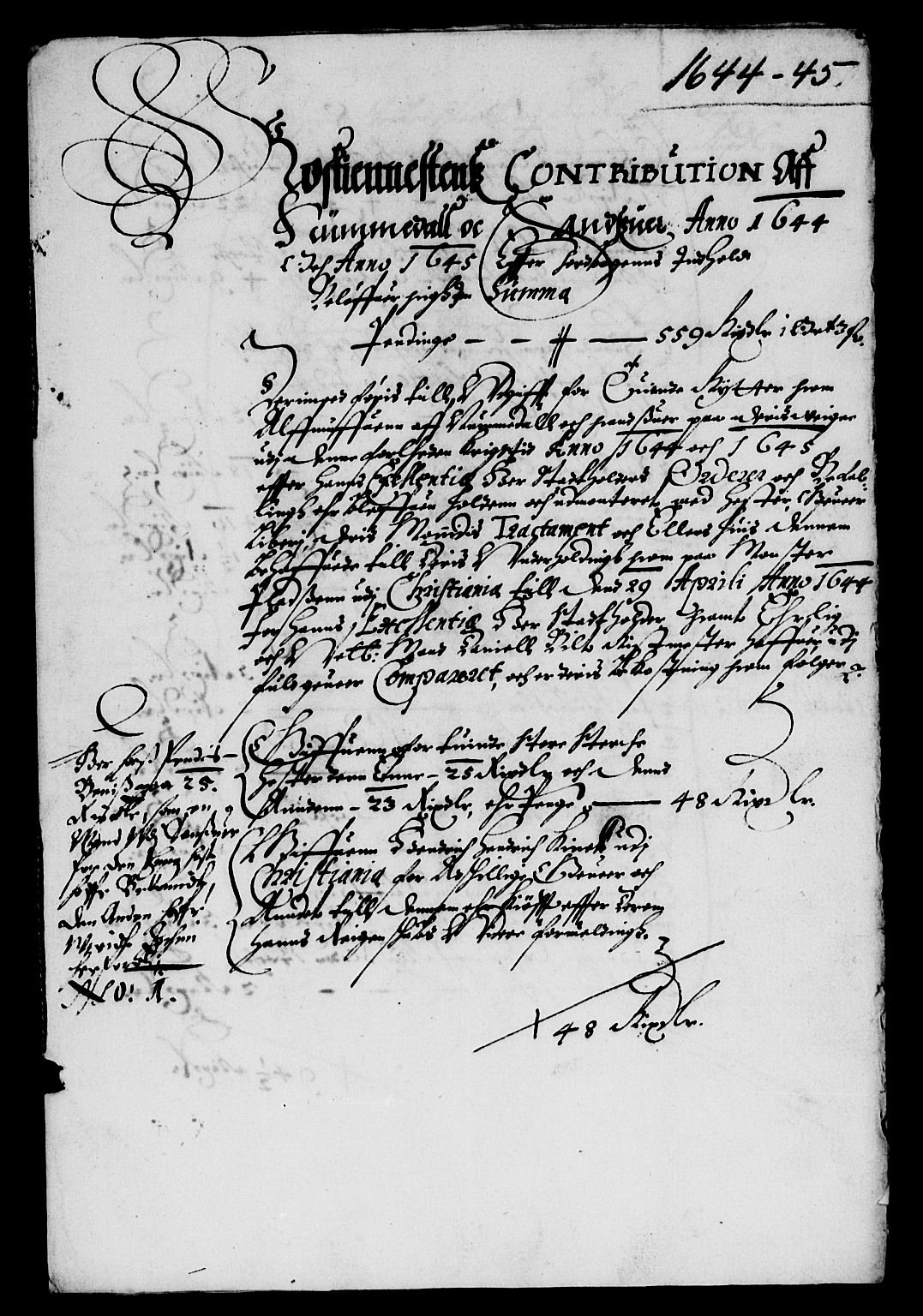 Rentekammeret inntil 1814, Reviderte regnskaper, Lensregnskaper, AV/RA-EA-5023/R/Rb/Rbn/L0003: Numedal og Sandsvær len, 1643-1648