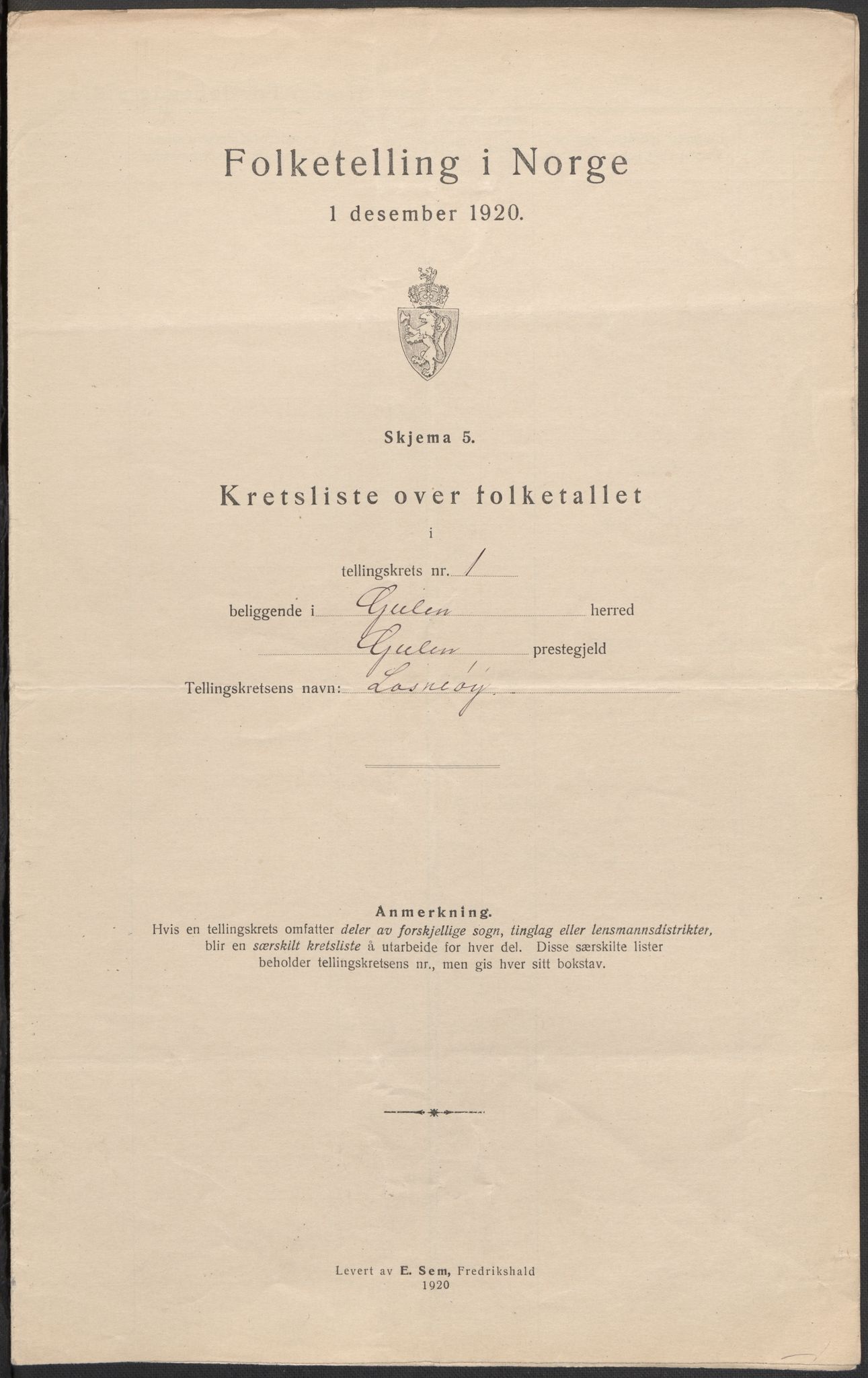 SAB, 1920 census for Gulen, 1920, p. 5