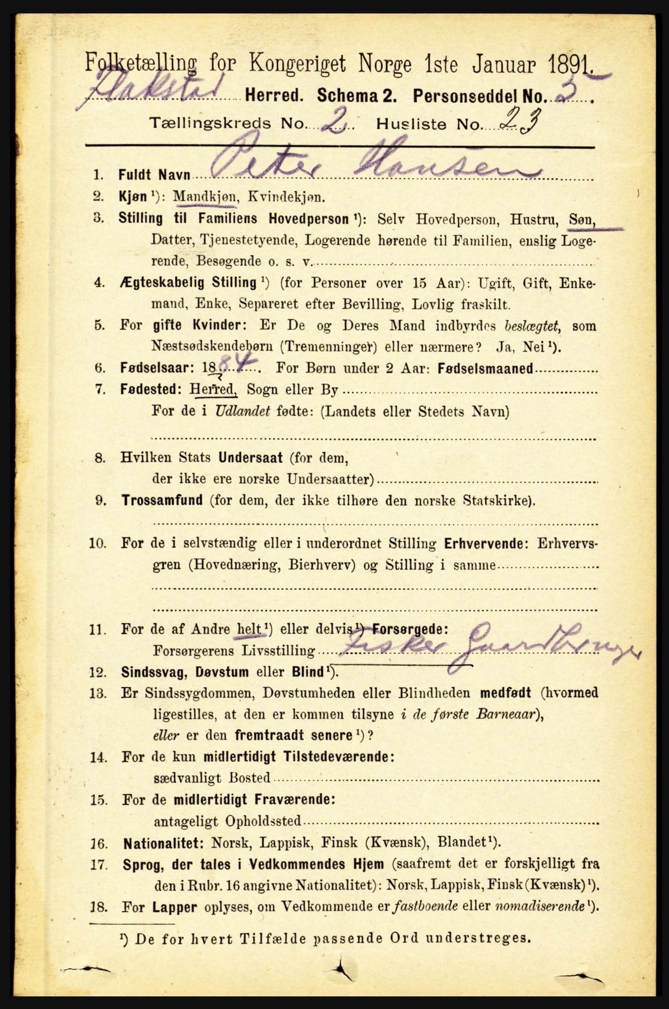 RA, 1891 census for 1859 Flakstad, 1891, p. 794