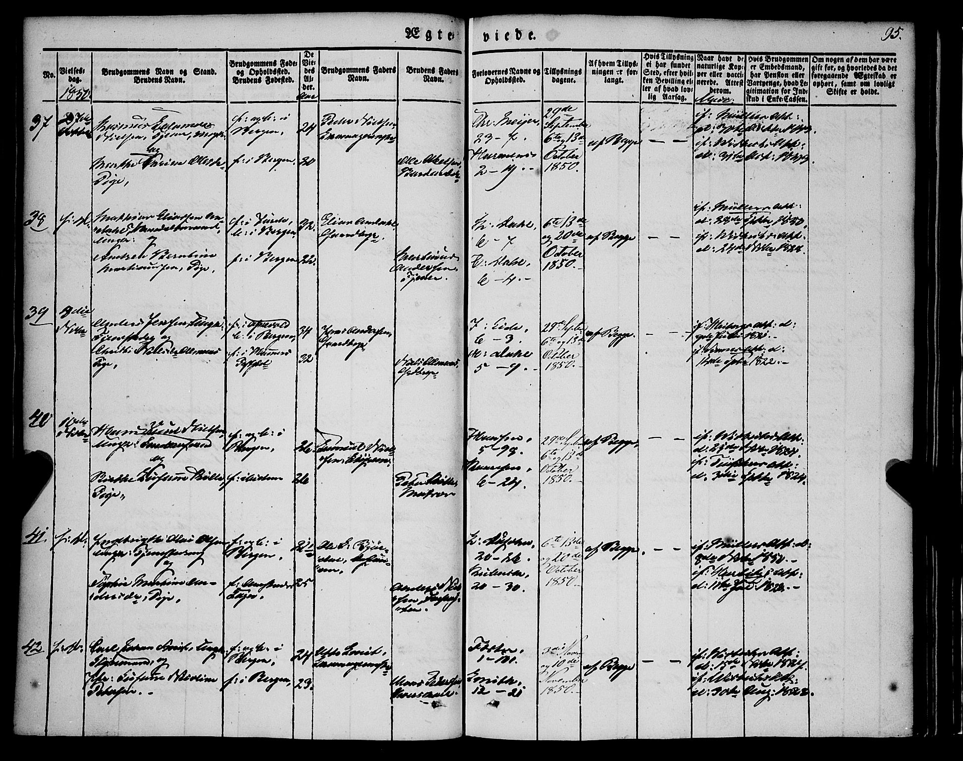 Nykirken Sokneprestembete, AV/SAB-A-77101/H/Haa/L0031: Parish register (official) no. D 1, 1834-1861, p. 95