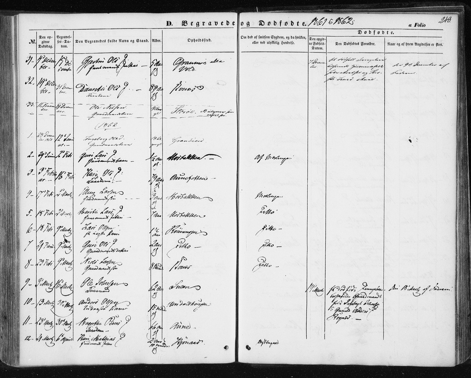 Ministerialprotokoller, klokkerbøker og fødselsregistre - Sør-Trøndelag, AV/SAT-A-1456/687/L1000: Parish register (official) no. 687A06, 1848-1869, p. 243