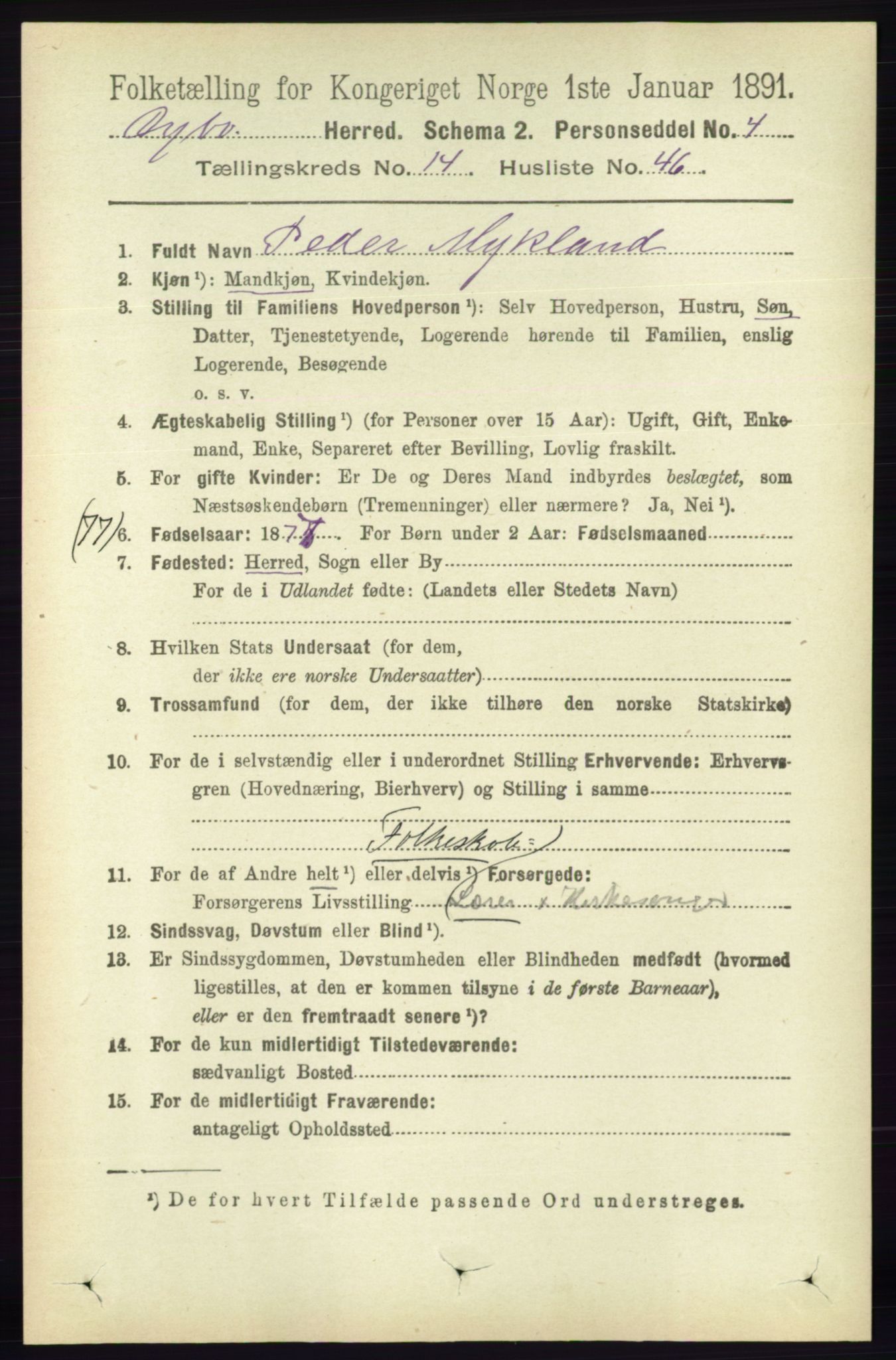 RA, 1891 census for 0915 Dypvåg, 1891, p. 5999