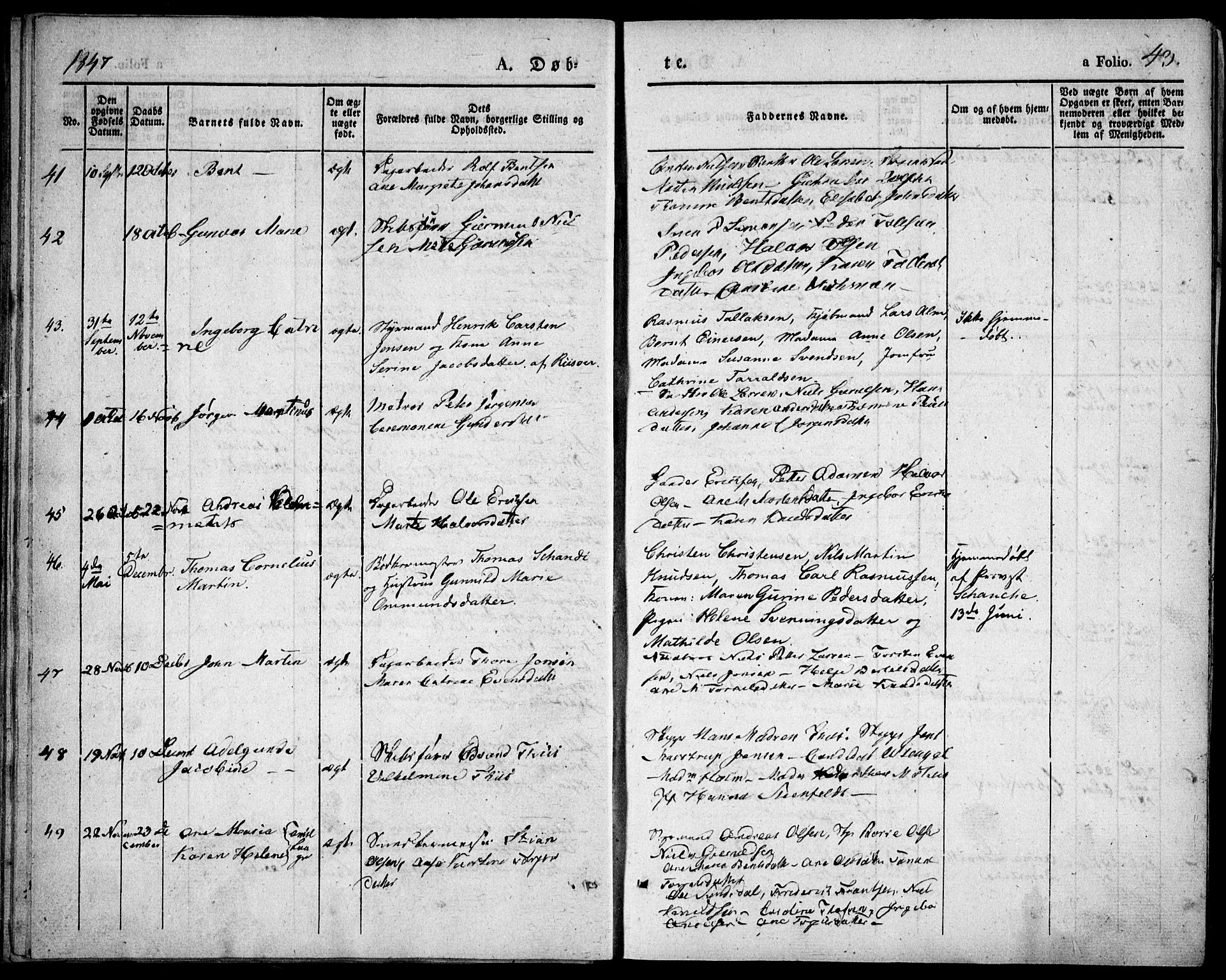 Risør sokneprestkontor, SAK/1111-0035/F/Fa/L0003: Parish register (official) no. A 3, 1838-1864, p. 43