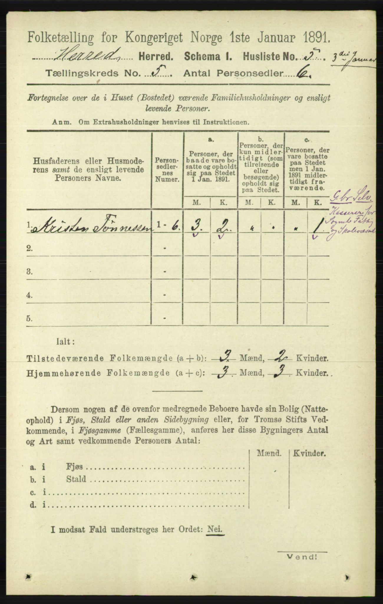 RA, 1891 census for 1039 Herad, 1891, p. 1731